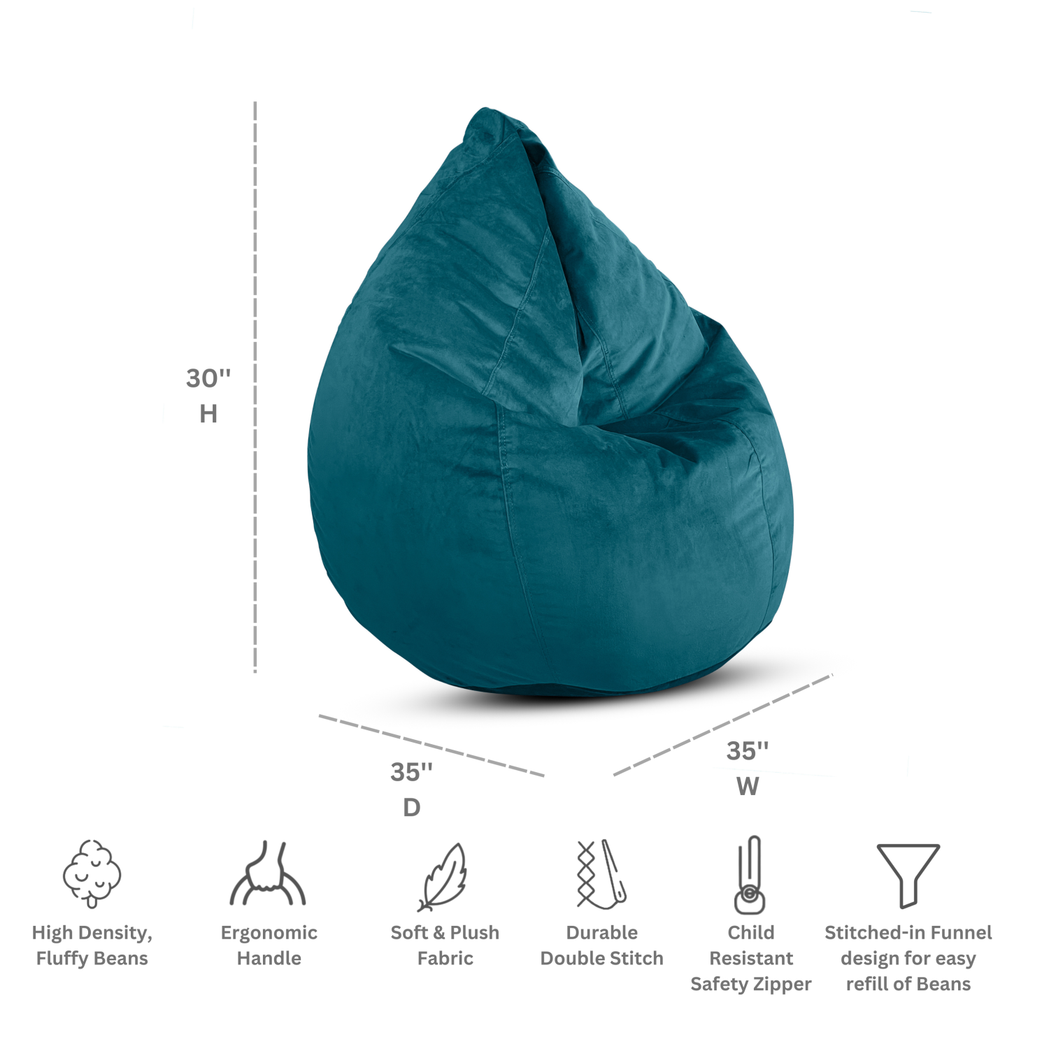 Dojo Teardrop Bean Bag Chair - Plush Ultra Soft Giant Bean Bag for Adults, Teens, Kids - Green Velvet