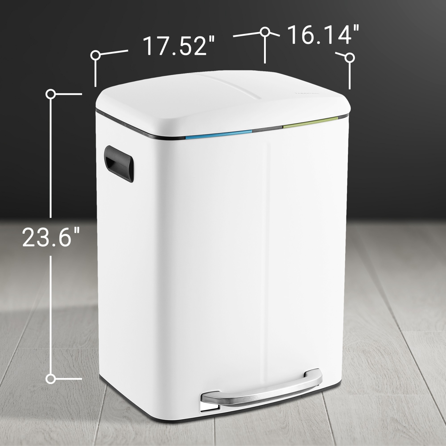 Poubelle rectangulaire à double seau Marco avec couvercle à fermeture en douceur