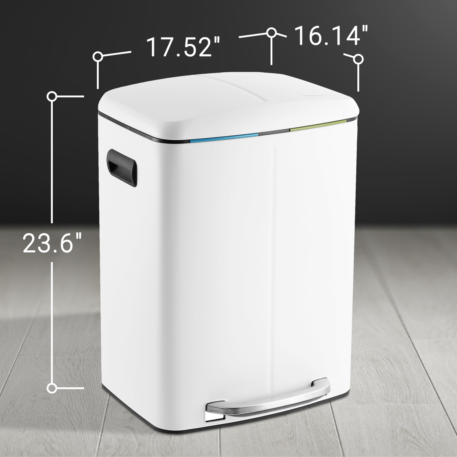 Poubelle rectangulaire à double seau Marco avec couvercle à fermeture en douceur