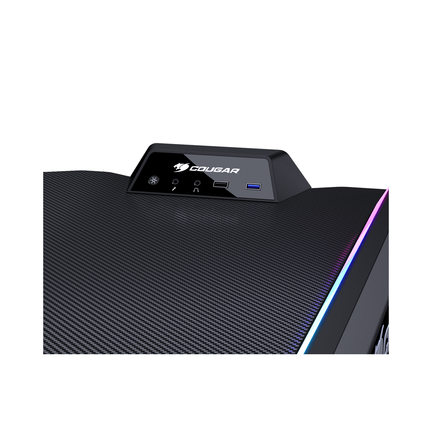 Cougar mars 120 bureau de jeu 49,2 po texture fibre de carbone éclairage ARGB double face effets et boîtier de commande E/S USB et prise audio et