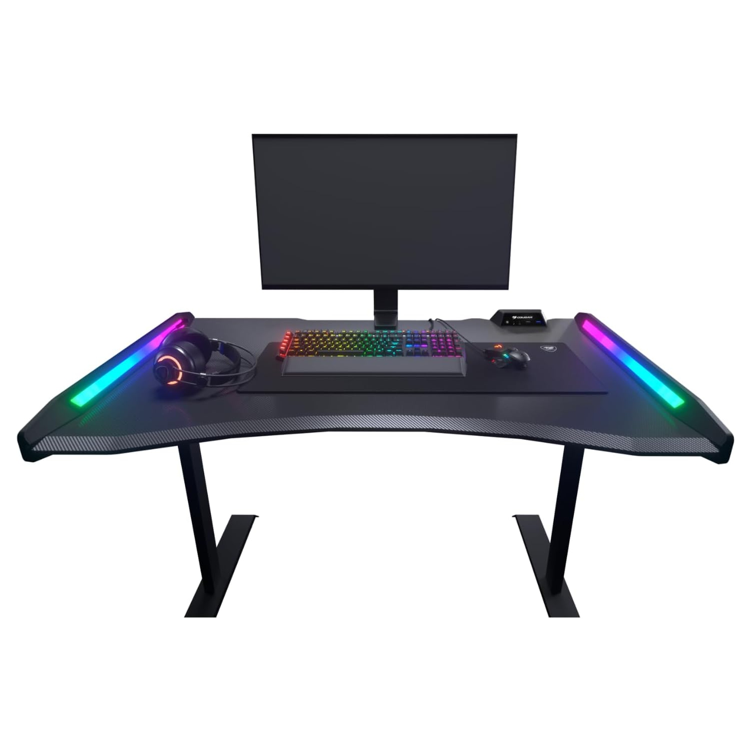 Cougar mars 120 bureau de jeu 49,2 po texture fibre de carbone éclairage ARGB double face effets et boîtier de commande E/S USB et prise audio et