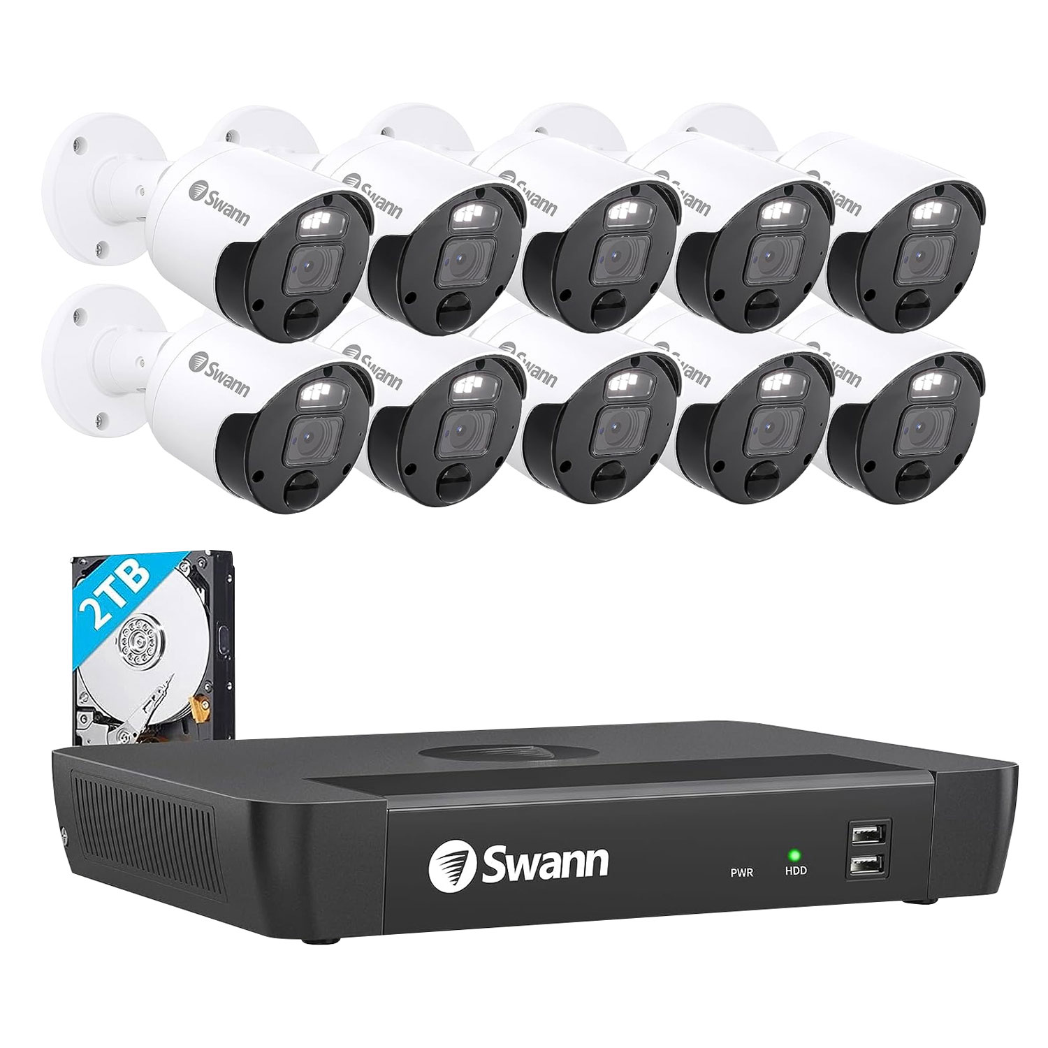 Swann Master Series Indoor/Outdoor PoE Wired 16-CH 2TB NVR Security System with 10 Bullet 4K Ultra HD Cameras - Black