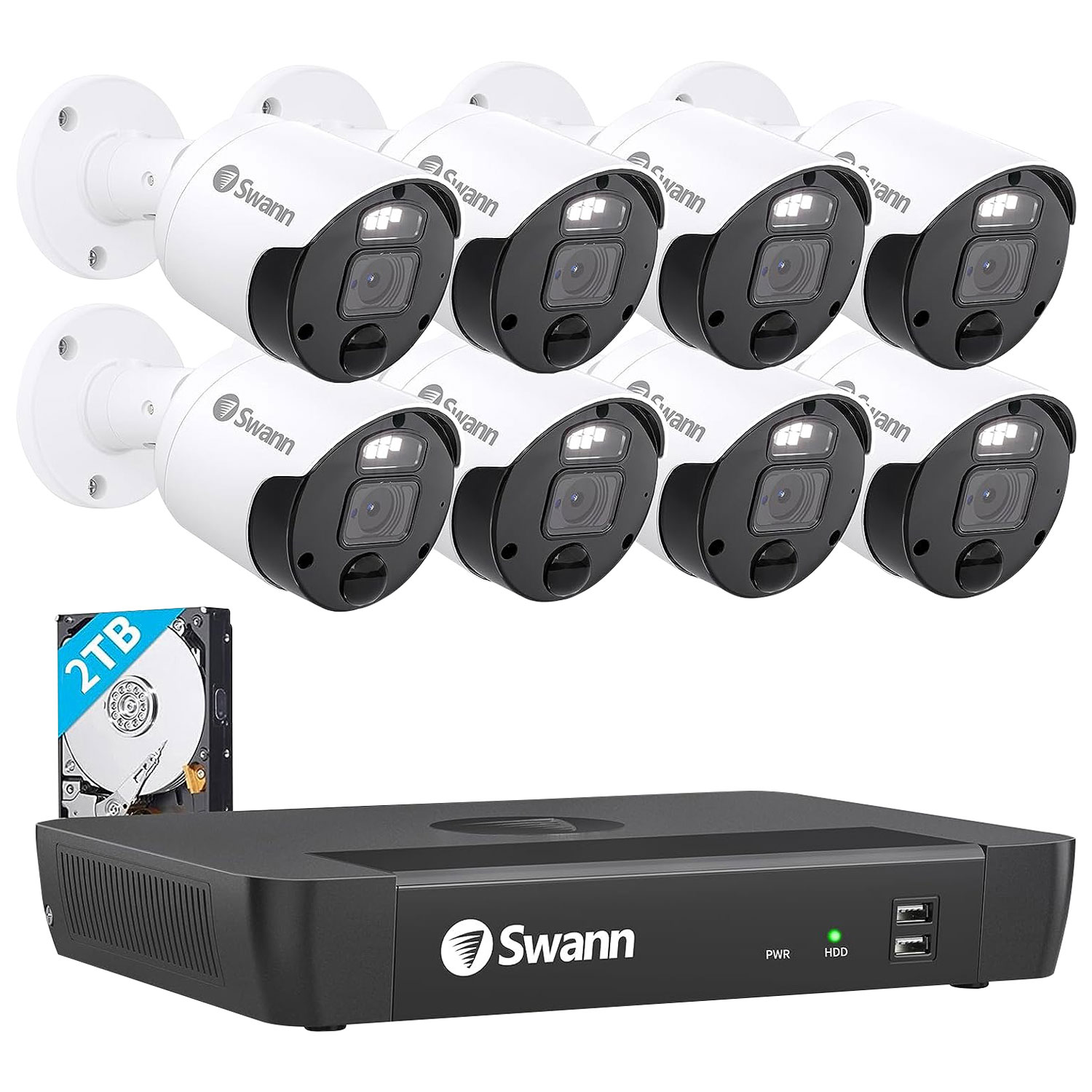 Swann Master Series Indoor/Outdoor PoE Wired 8-CH 2TB NVR Security System with 8 Bullet 4K Ultra HD Cameras - Black