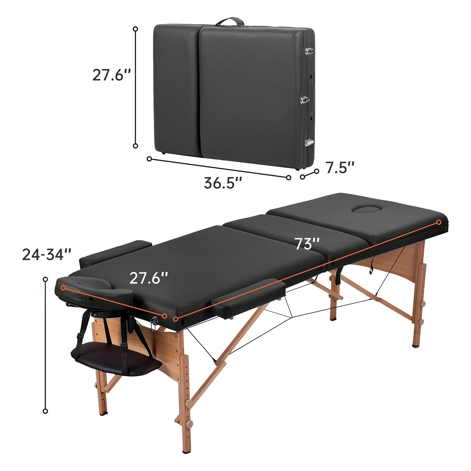 Massage Table Portable Massage Table Spa Bed 84 Inch 3 Fold Lash Bed Adjustable Height Salon Bed Portable Facial Table with Carrying Travel Case