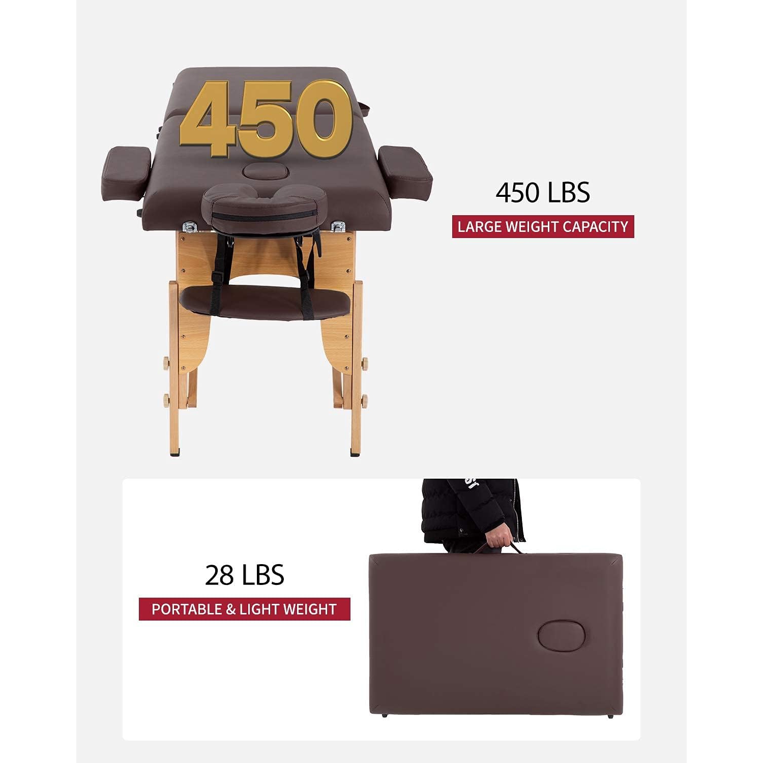 Table de massage lit spa lit de massage portable 84 po long 3 pliable avec étui de transport Table Heigh lit de salon ajustable face lit-berceau