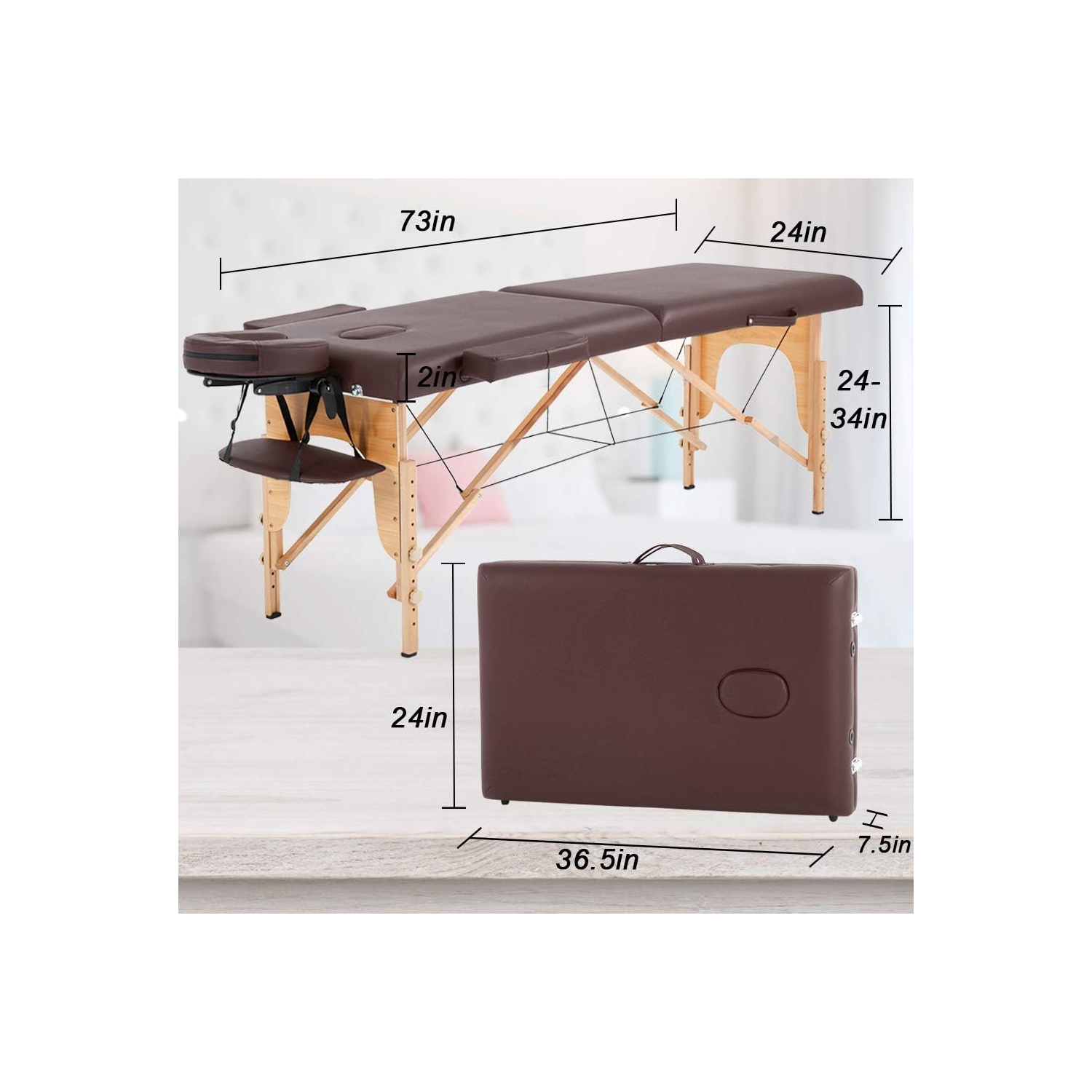 Table de massage lit spa lit de massage portable 84 po long 3 pliable avec étui de transport Table Heigh lit de salon ajustable face lit-berceau