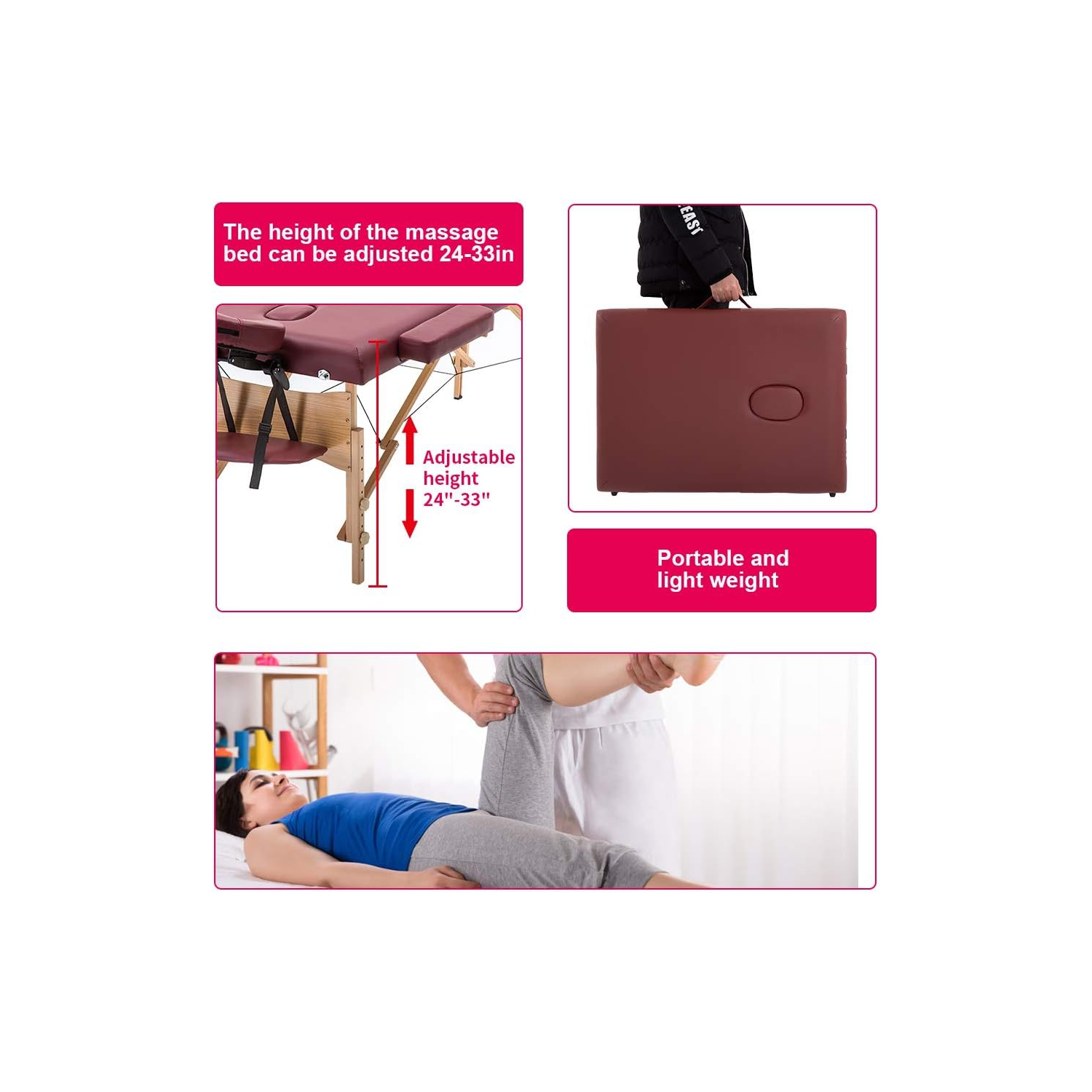 Massage Table Portable Massage Bed Spa Bed 84 Inches Long 28 Inchs Wide Hight Adjustable Massage Table 4 Folding Massage Bed Spa Bed Facial Cradle