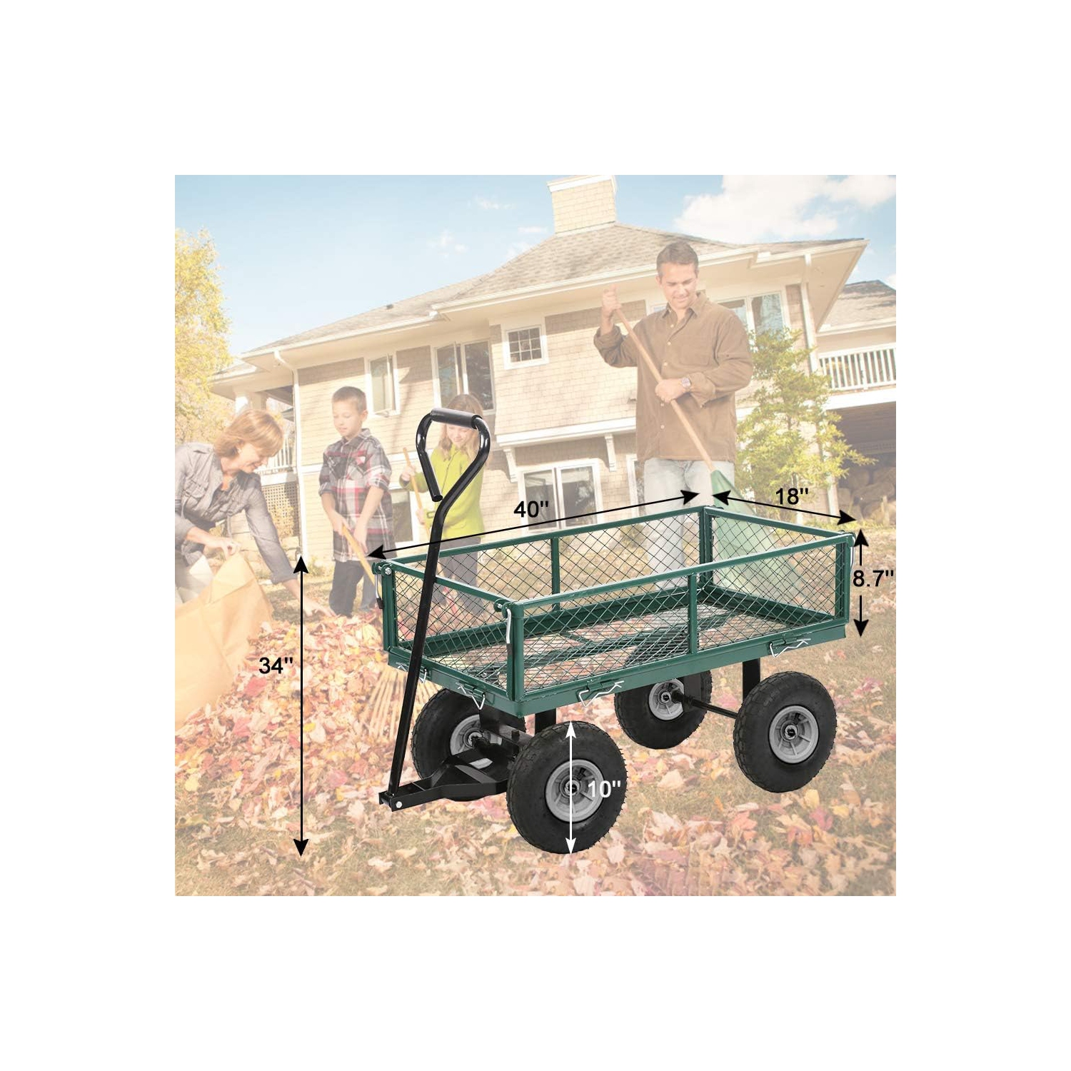 Chariot utilitaire de jardinage chariot à benne pour pelouse en acier robuste pour l'extérieur, terrain de pelouse de plage