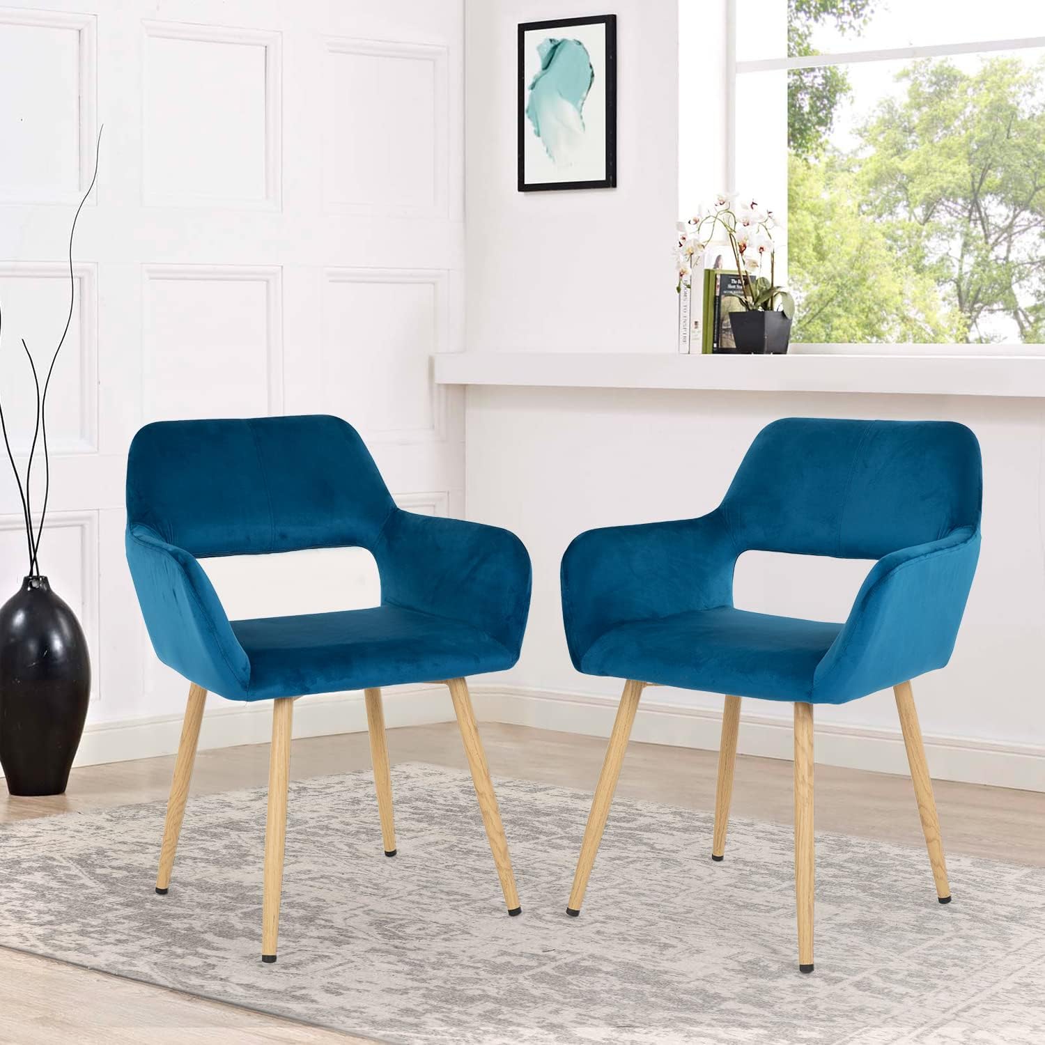 Dining room chair 2-piece set chair metal side chair PU leather armrest side chair 2-piece set for home kitchen bedroom living room metal leg