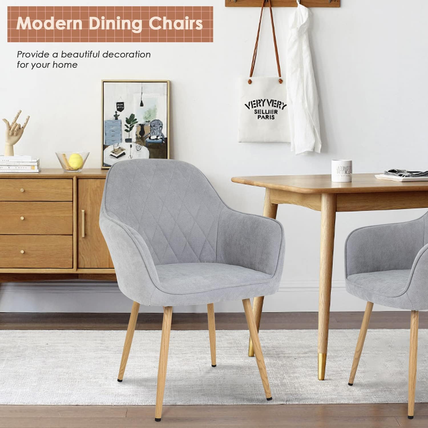 Dining room chair 2-piece set chair metal side chair PU leather armrest side chair 2-piece set for home kitchen bedroom living room metal leg