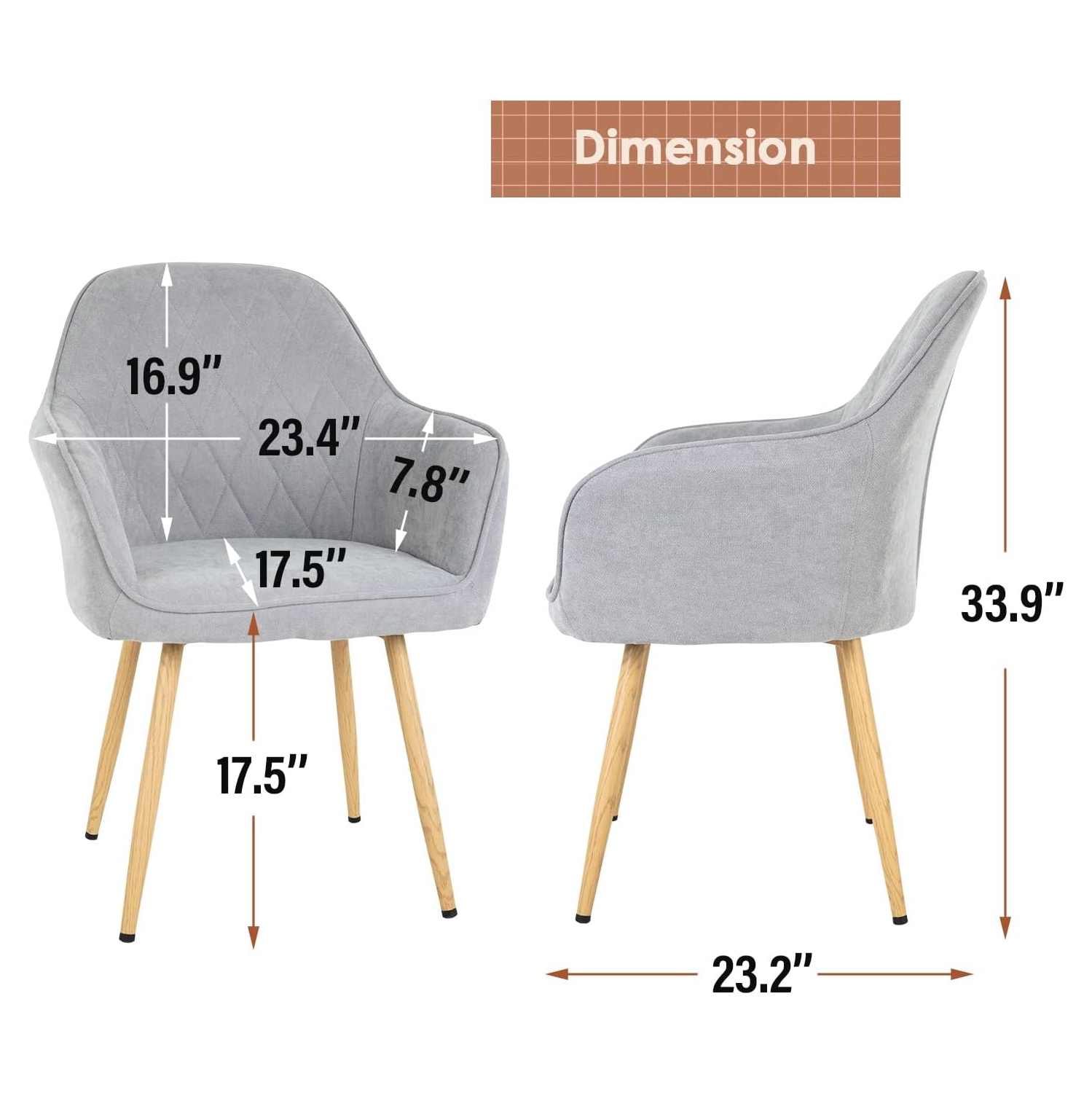 Dining room chair 2-piece set chair metal side chair PU leather armrest side chair 2-piece set for home kitchen bedroom living room metal leg