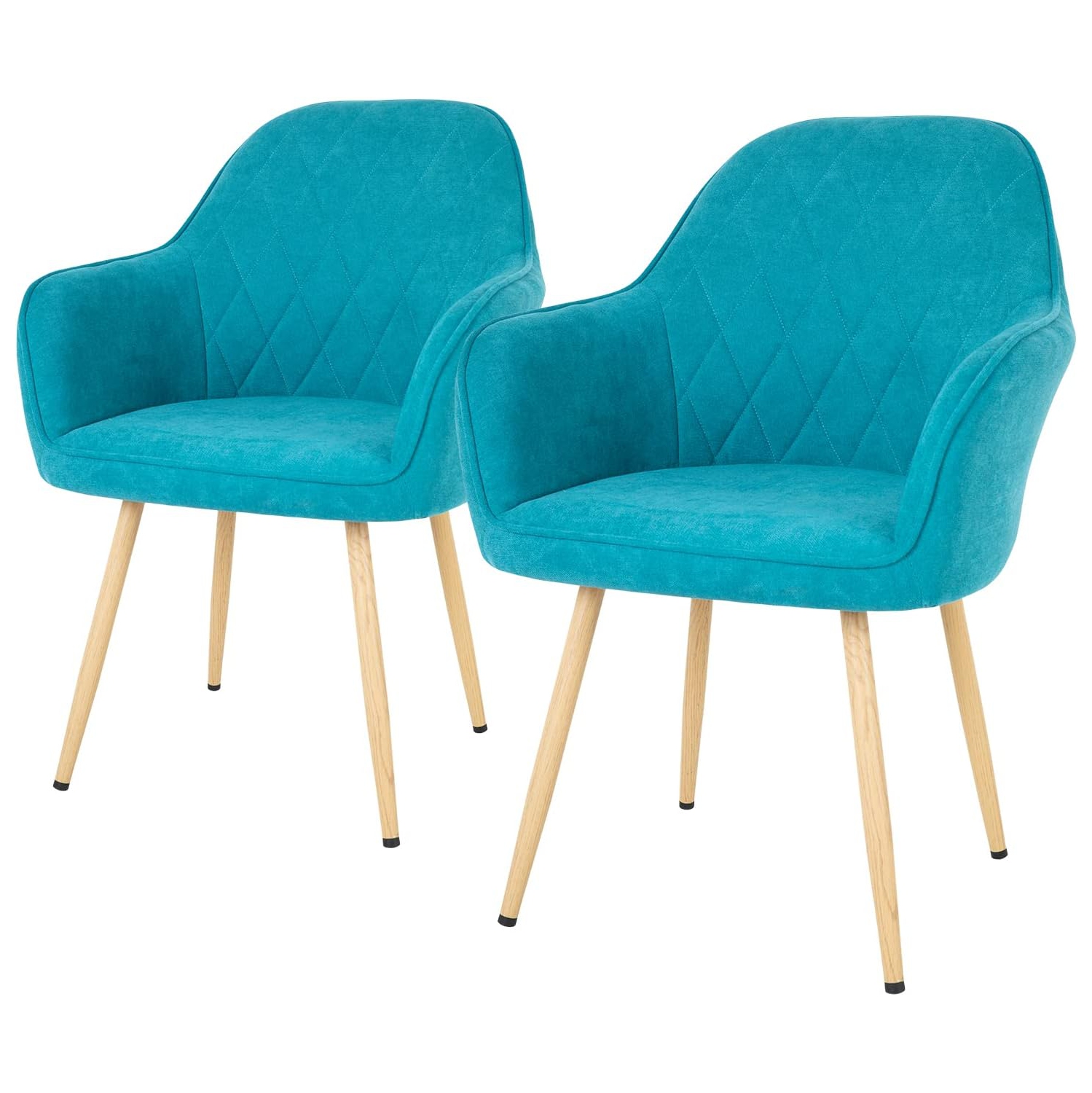 Dining Room Chair Kitchen Chair of 2 Dining Metal Side Chairs PU Leather Arm Side Chairs Set of 2 for Home Kitchen Bedroom Living Room, Metal Legs