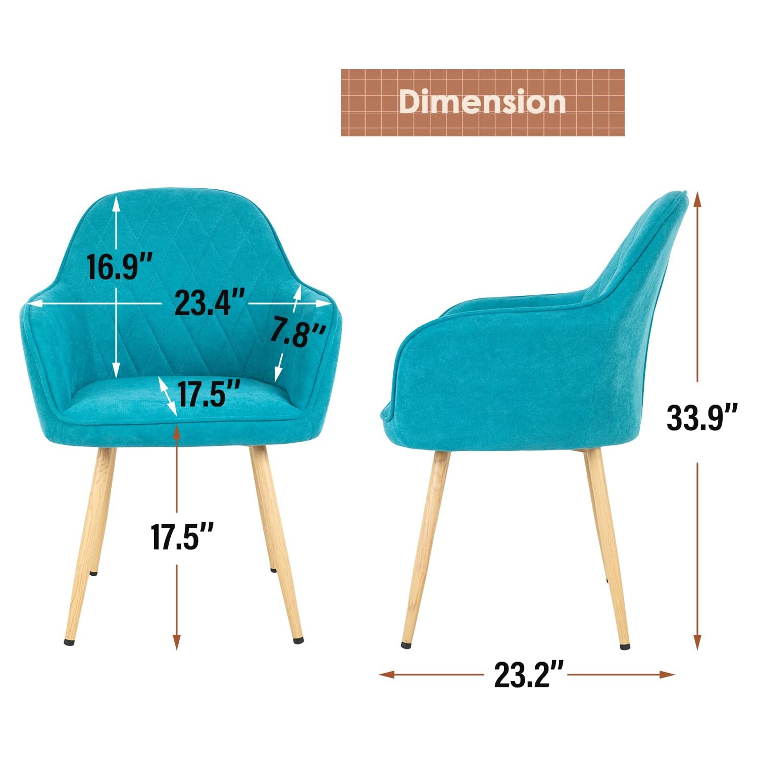 Dining Room Chair Kitchen Chair of 2 Dining Metal Side Chairs PU Leather Arm Side Chairs Set of 2 for Home Kitchen Bedroom Living Room, Metal Legs