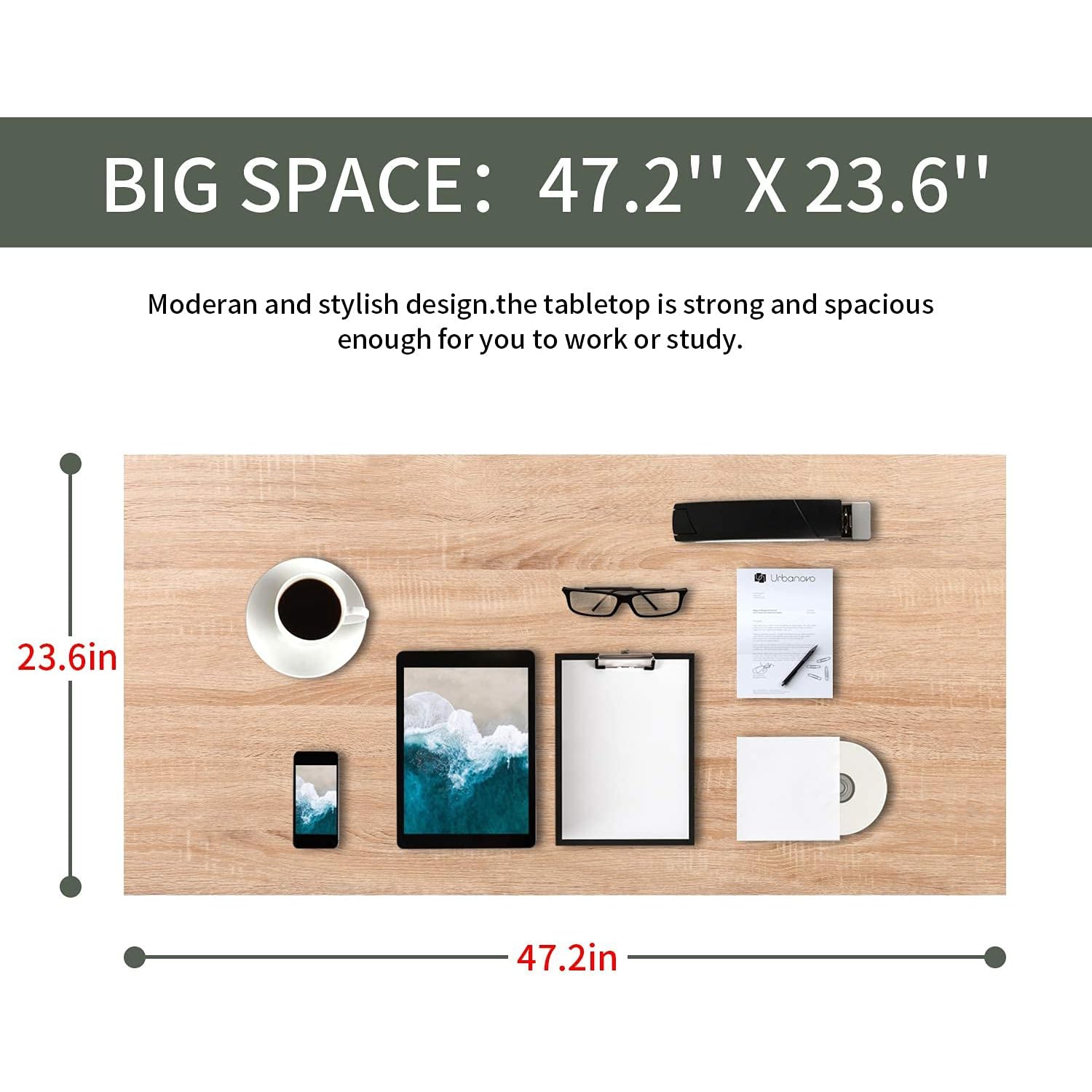 BestOffice Computer Desk 47 inches Home Office Desk Writing Study Table Modern Simple Style PC Desk with Metal Frame，Nature