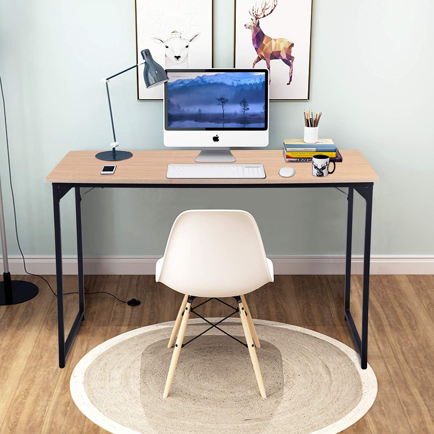 BestOffice Computer Desk 47 inches Home Office Desk Writing Study Table Modern Simple Style PC Desk with Metal Frame，Nature