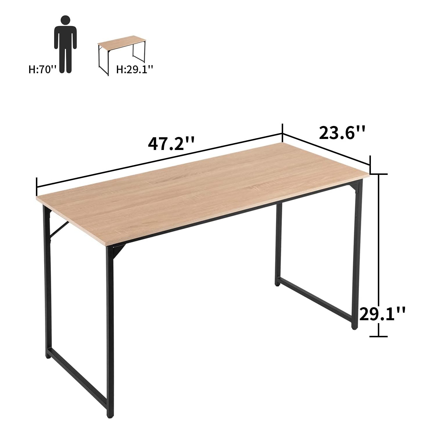 BestOffice Computer Desk 47 inches Home Office Desk Writing Study Table Modern Simple Style PC Desk with Metal Frame，Nature