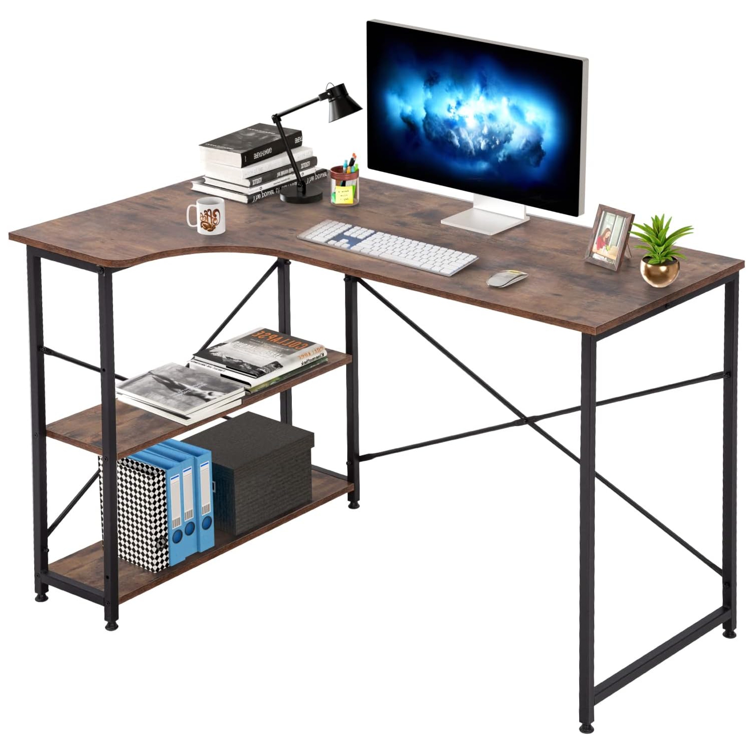 Bureau d'ordinateur BestOffice à 2 tablettes table d'étude de jeu 47&nbsp;po grand bureau avec pattes en métal pieds réglables Meubles modernes pour