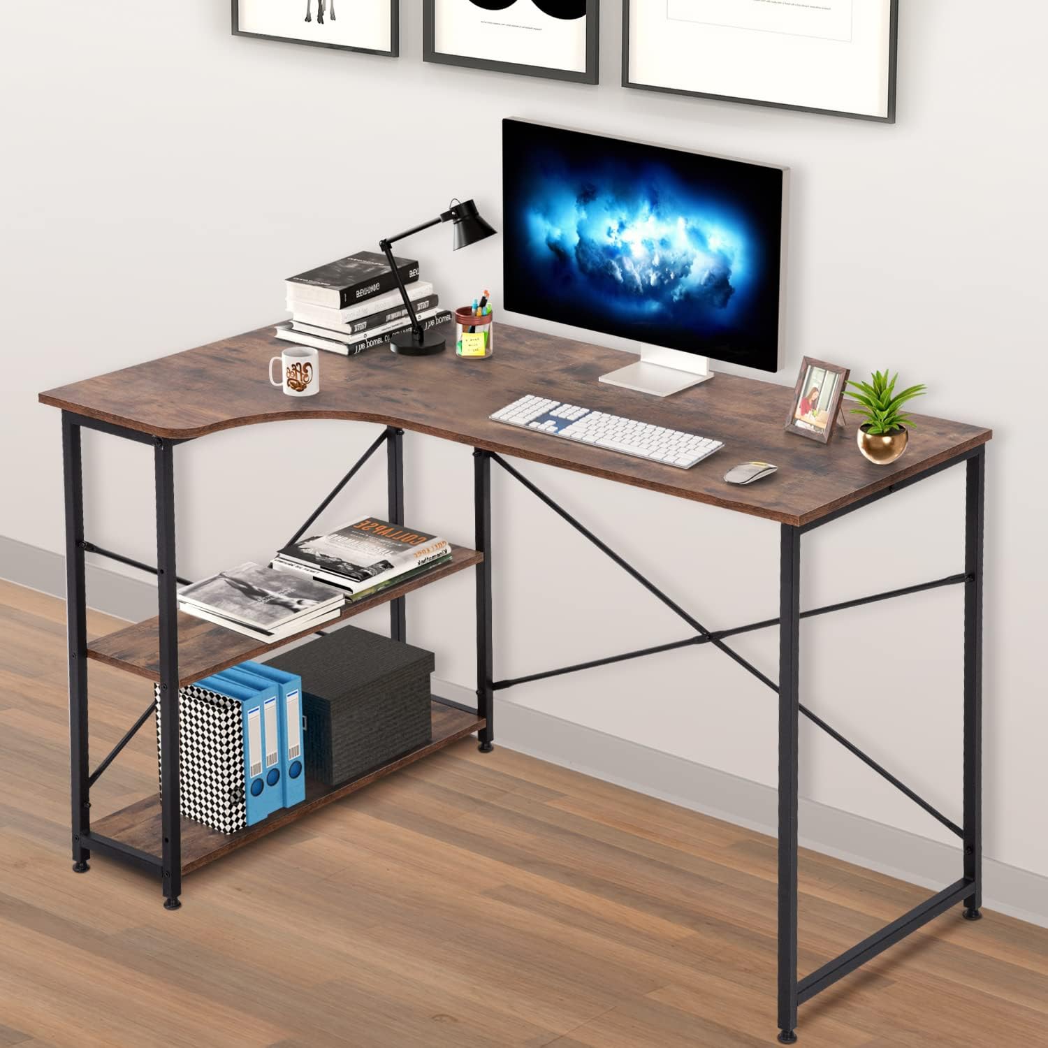 Bureau d'ordinateur BestOffice à 2 tablettes table d'étude de jeu 47&nbsp;po grand bureau avec pattes en métal pieds réglables Meubles modernes pour