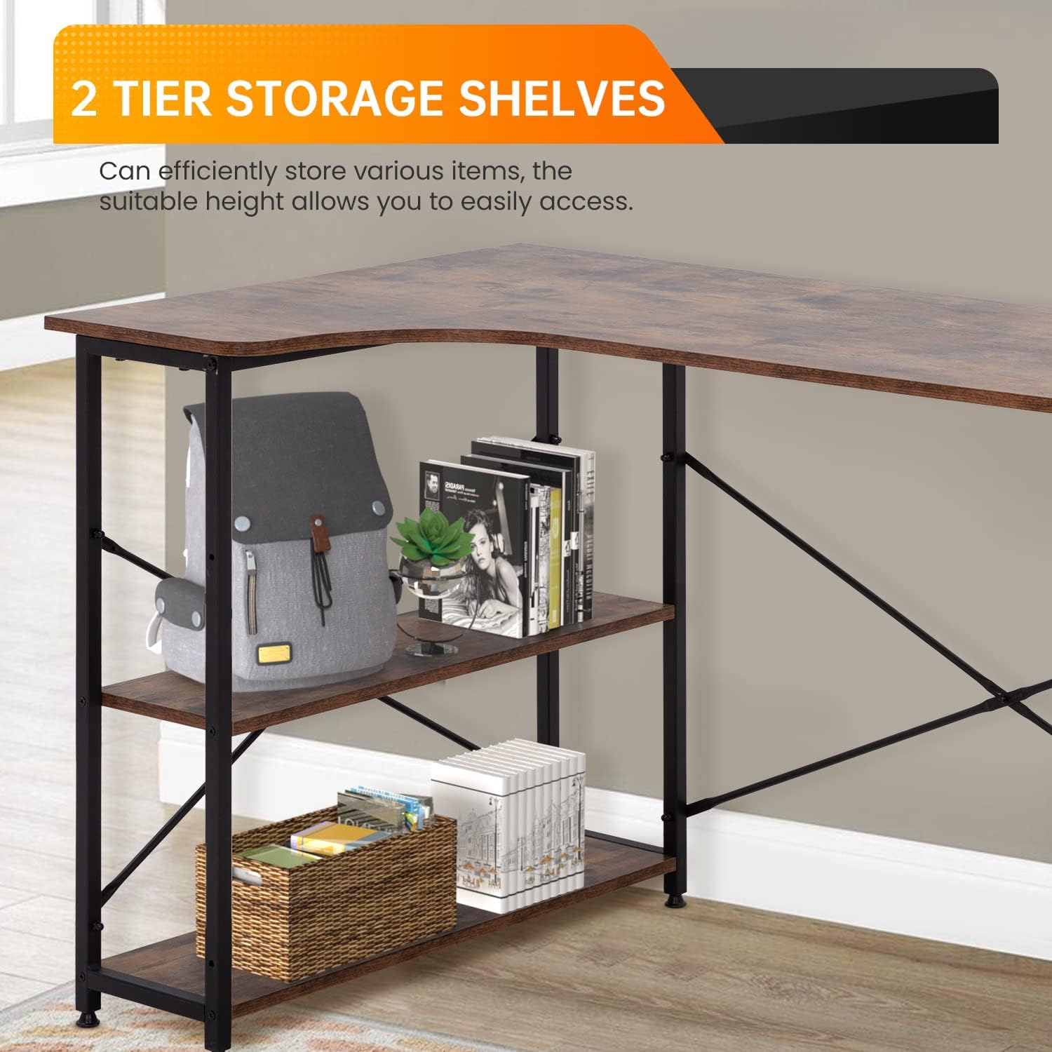 Bureau d'ordinateur BestOffice à 2 tablettes table d'étude de jeu 47&nbsp;po grand bureau avec pattes en métal pieds réglables Meubles modernes pour