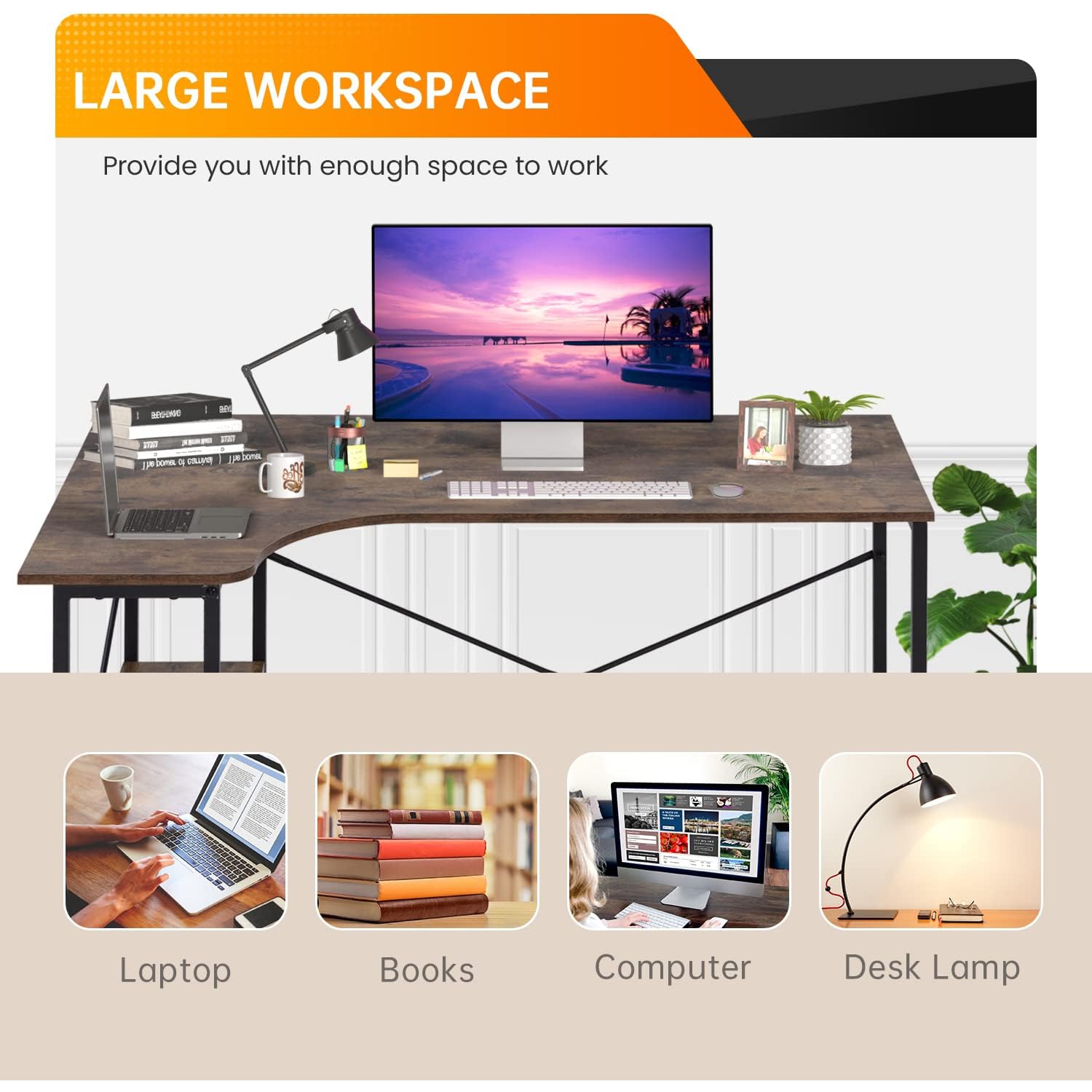 Bureau d'ordinateur BestOffice à 2 tablettes table d'étude de jeu 47&nbsp;po grand bureau avec pattes en métal pieds réglables Meubles modernes pour