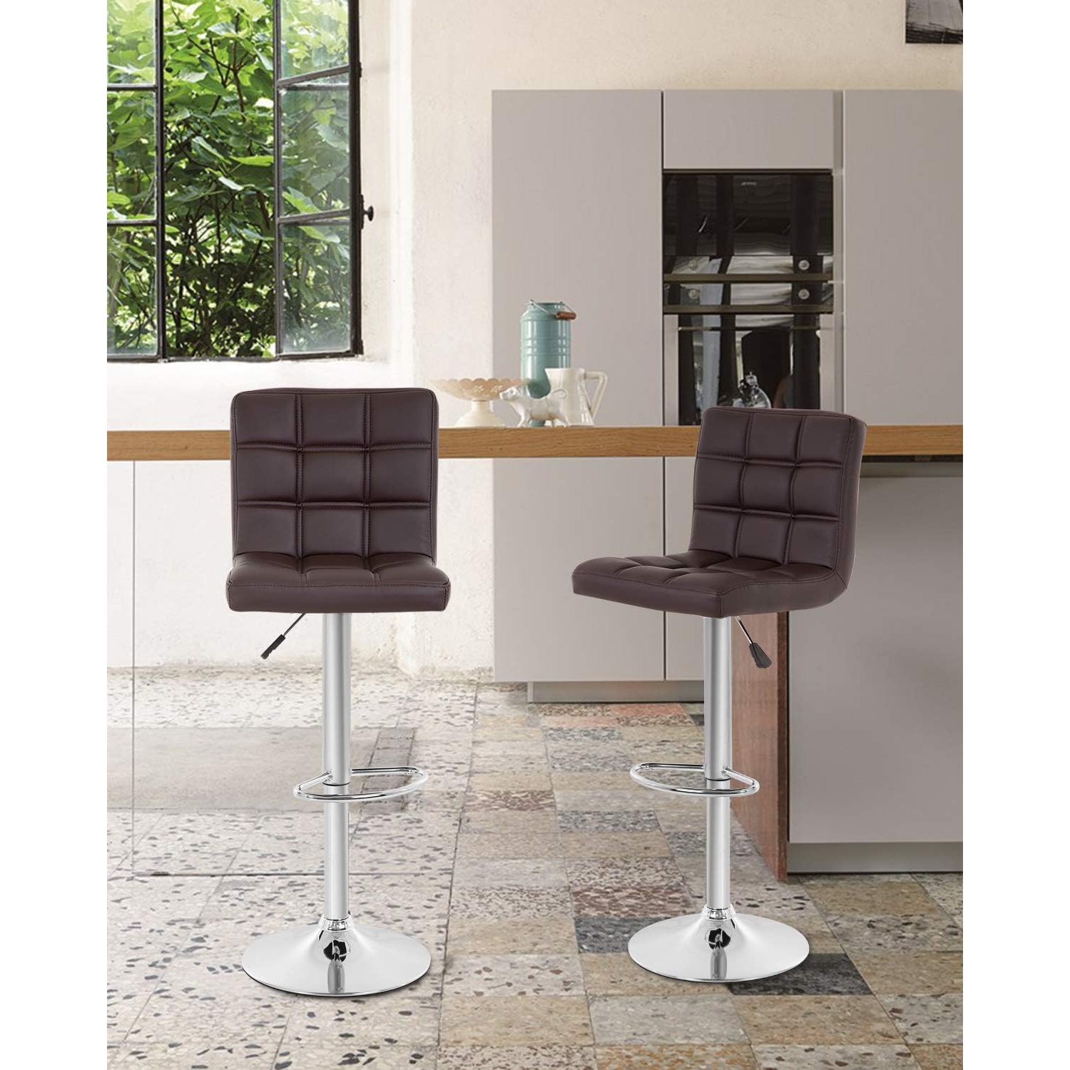 Bar Stool Set of 2 Modern Barstools Counter Height Swivel Bar Stool Height Adjustable PU Leather Bar Chairs Hydraulic Home Kitchen Stools Dining Room