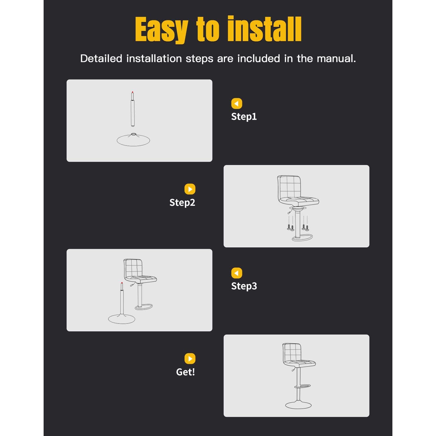 Bar Stool Set of 2 Modern Barstools Counter Height Swivel Bar Stool Height Adjustable PU Leather Bar Chairs Hydraulic Home Kitchen Stools Dining Room