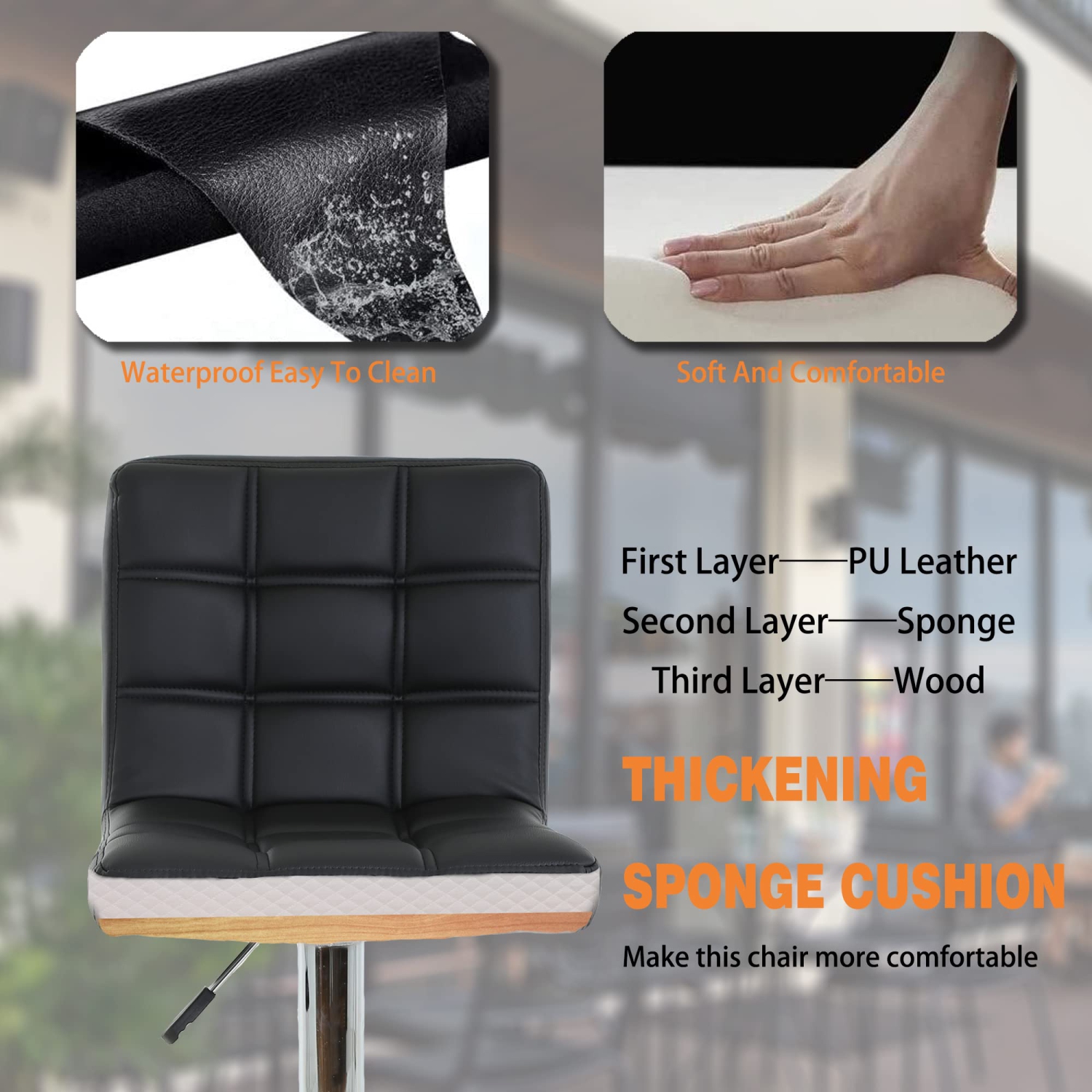 Bar Stool Set of 2 Modern Barstools Counter Height Swivel Bar Stool Height Adjustable PU Leather Bar Chairs Hydraulic Home Kitchen Stools Dining Room