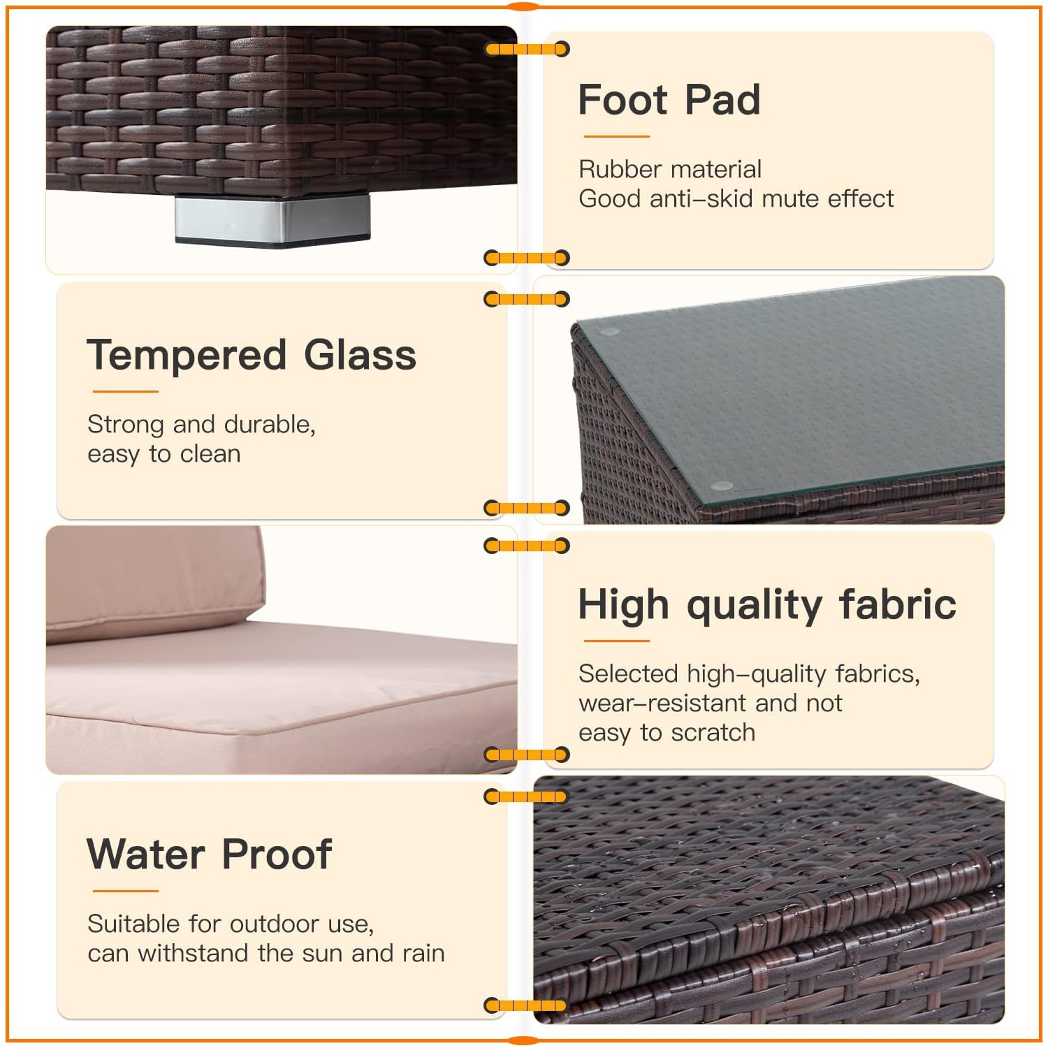 5 Pieces Outdoor Patio Furniture Sets Sectional Sofa Rattan Chair Wicker Conversation Set Outdoor Backyard Porch Poolside Balcony Garden Furniture