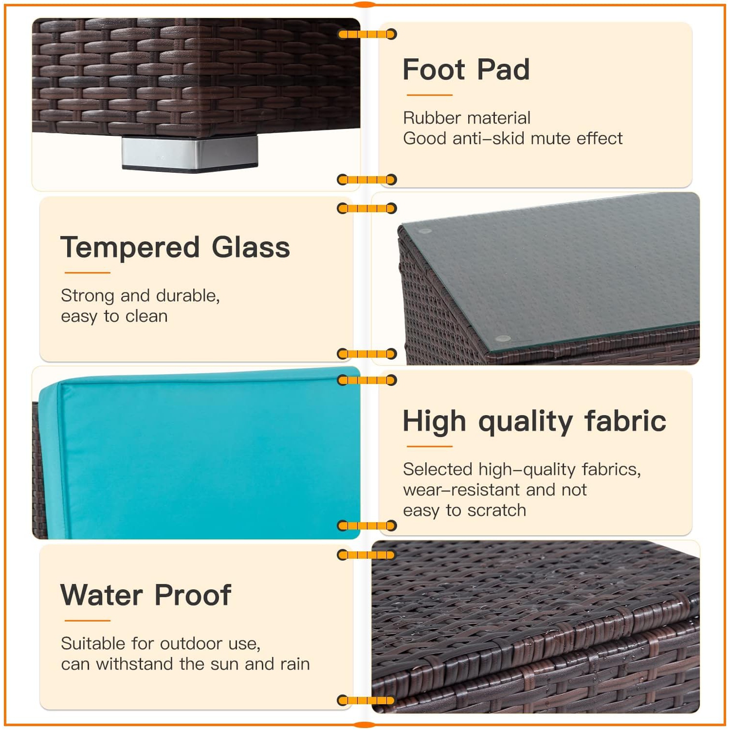 5 Pieces Outdoor Patio Furniture Sets Sectional Sofa Rattan Chair Wicker Conversation Set Outdoor Backyard Porch Poolside Balcony Garden Furniture