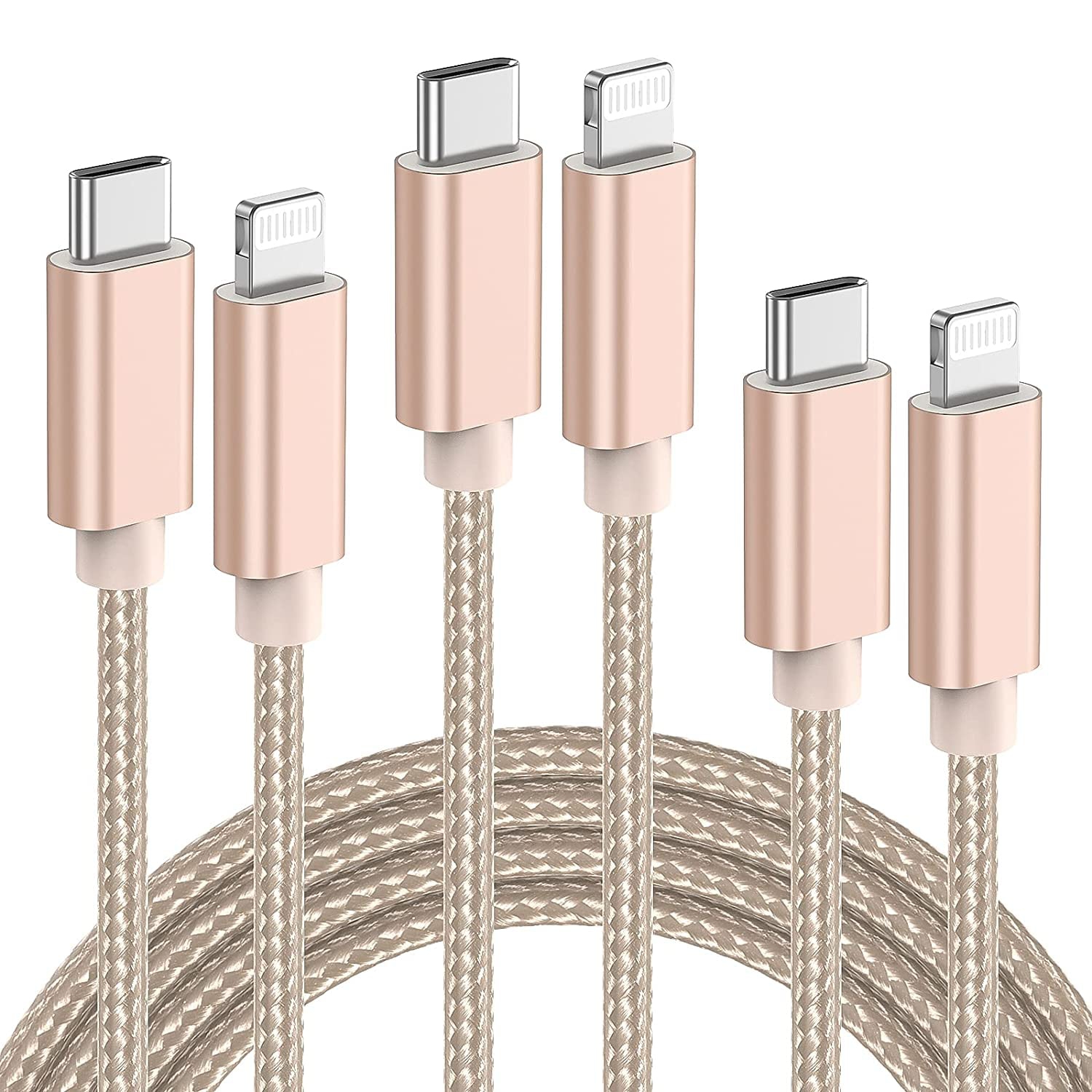 USB C to Lightning Cable MFi Certified, 3Pack 3/6/10Ft iPhone Cable, Premium Nylon Braid USB Type C Fast