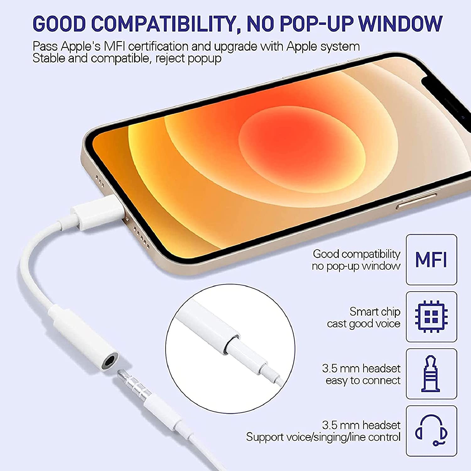 2 Pack Apple MFi Certified Lightning to 3.5mm Headphone Jack Adapter, iPhone to 3.5mm Aux Jack Dongle Audio Cable