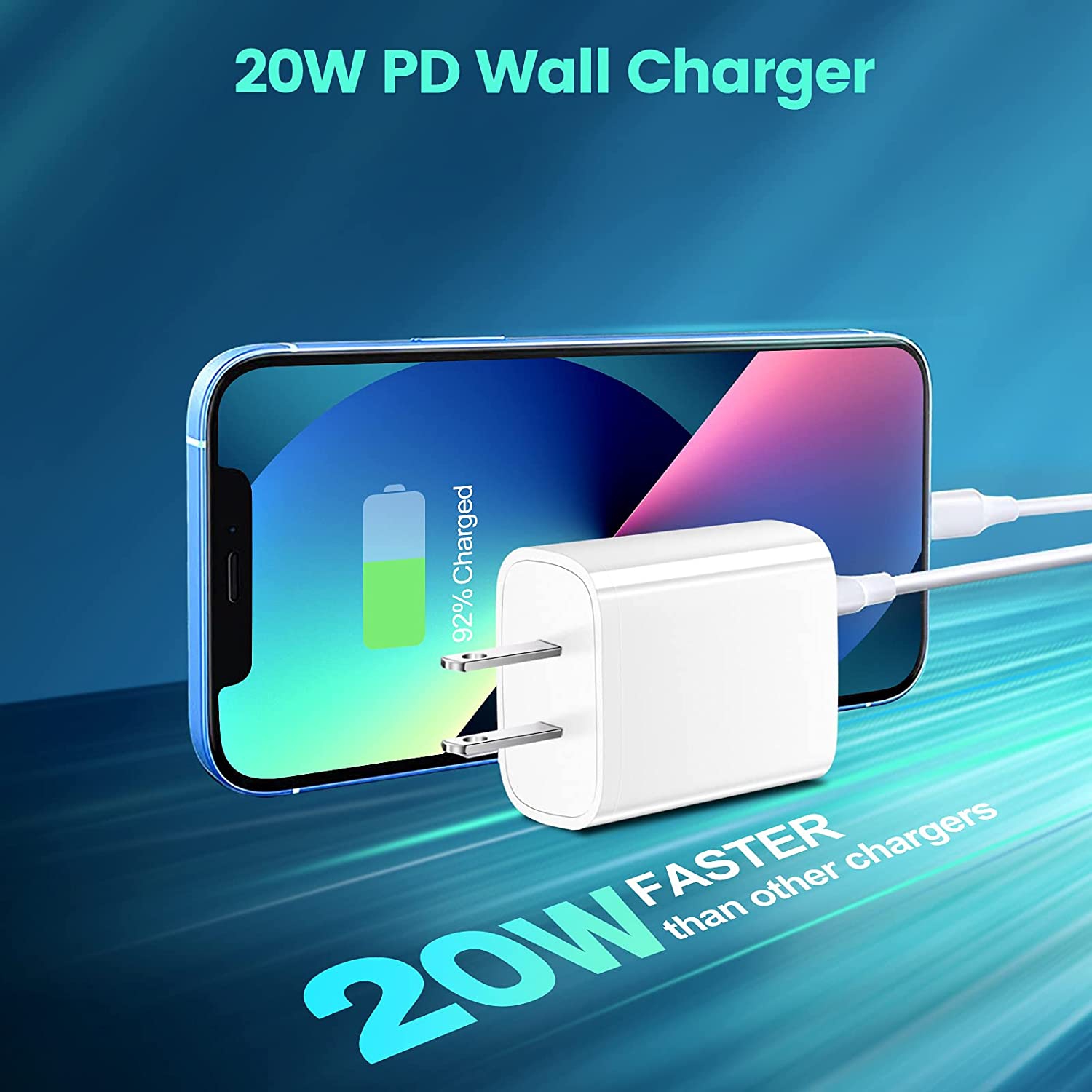 Chargeur USB-C, bloc de chargement USB-C 2Pack, bloc de chargement iPhone 12 13 de 20&nbsp;W, adaptateur mural de type C PD