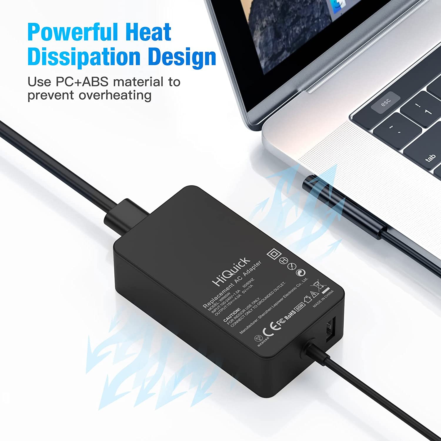 65W Surface Pro Charger with USB Charging Port 15V 4A Laptop Power Supply Adapters, Compatible with Microsoft