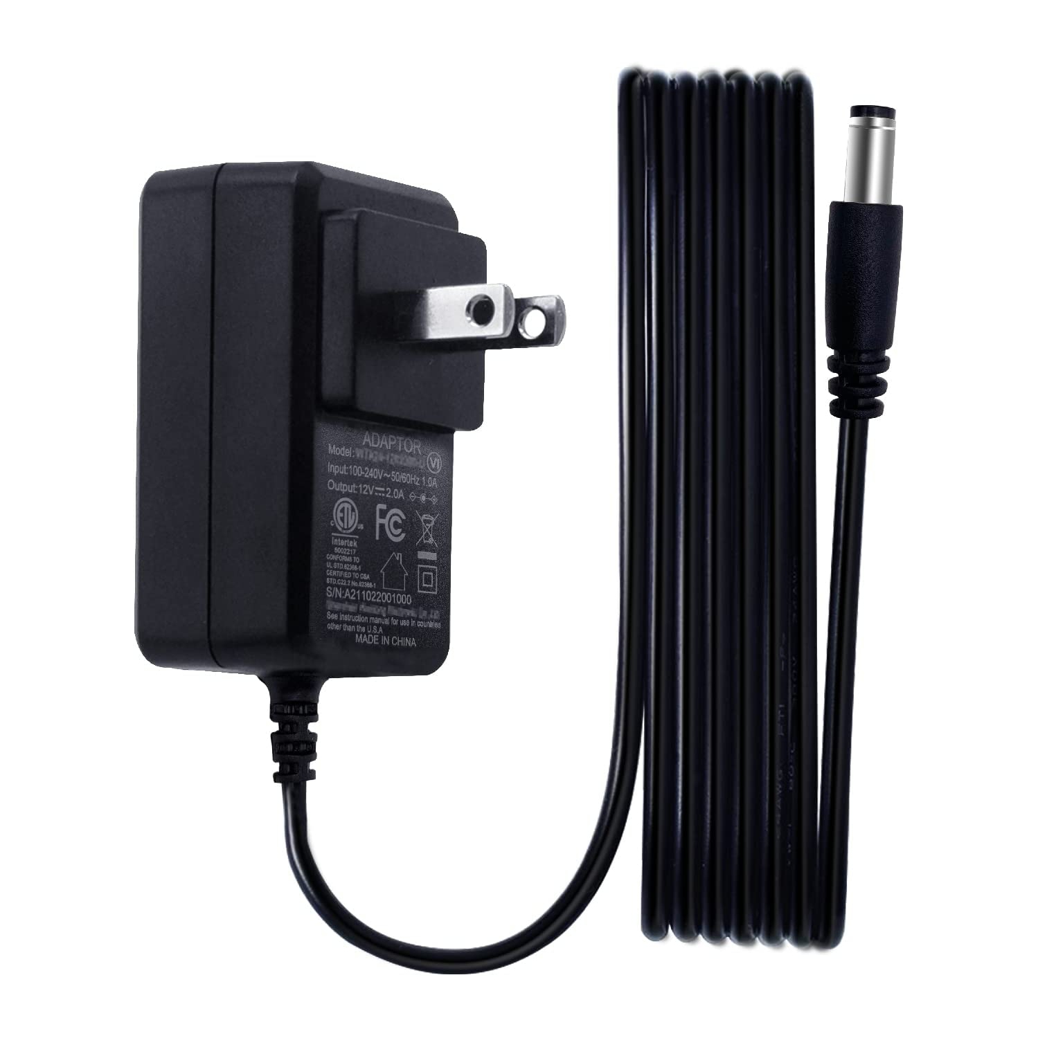 12V 2A/2000mA DC Regulated Power Supply Adapter, 100-240V 50/60Hz AC to DC 24W Adapter for LED Strip Lights, Keyboard,