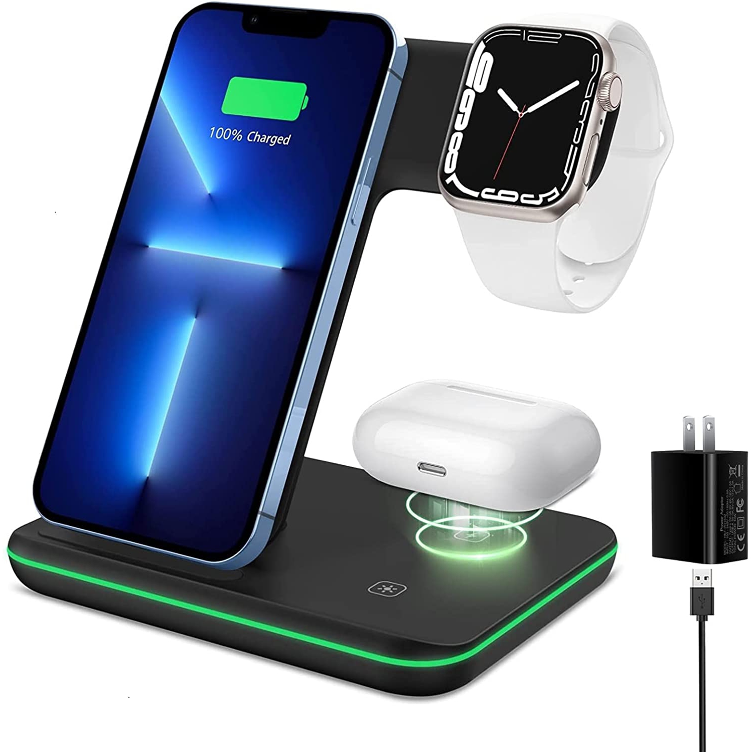 Wireless Charger with 18W-Adapter, 3 in 1 Wireless Charging Station for iPhone 13/12/12 Pro/13 Pro/11/11