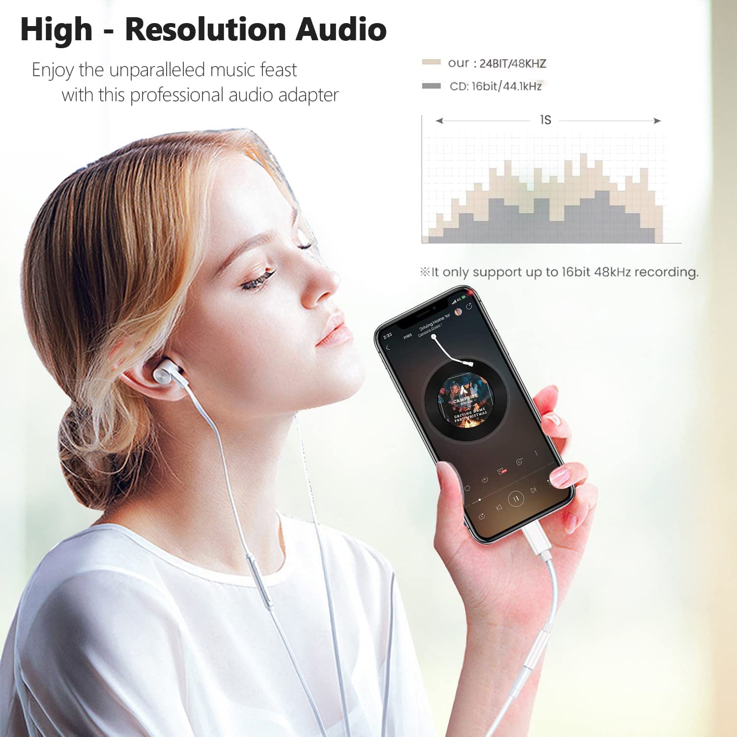 [Certifié MFi d'Apple] Adaptateur pour écouteurs iPhone, adaptateur Lightning vers prise pour écouteurs 3,5&nbsp;mm connecteur auxiliaire audio