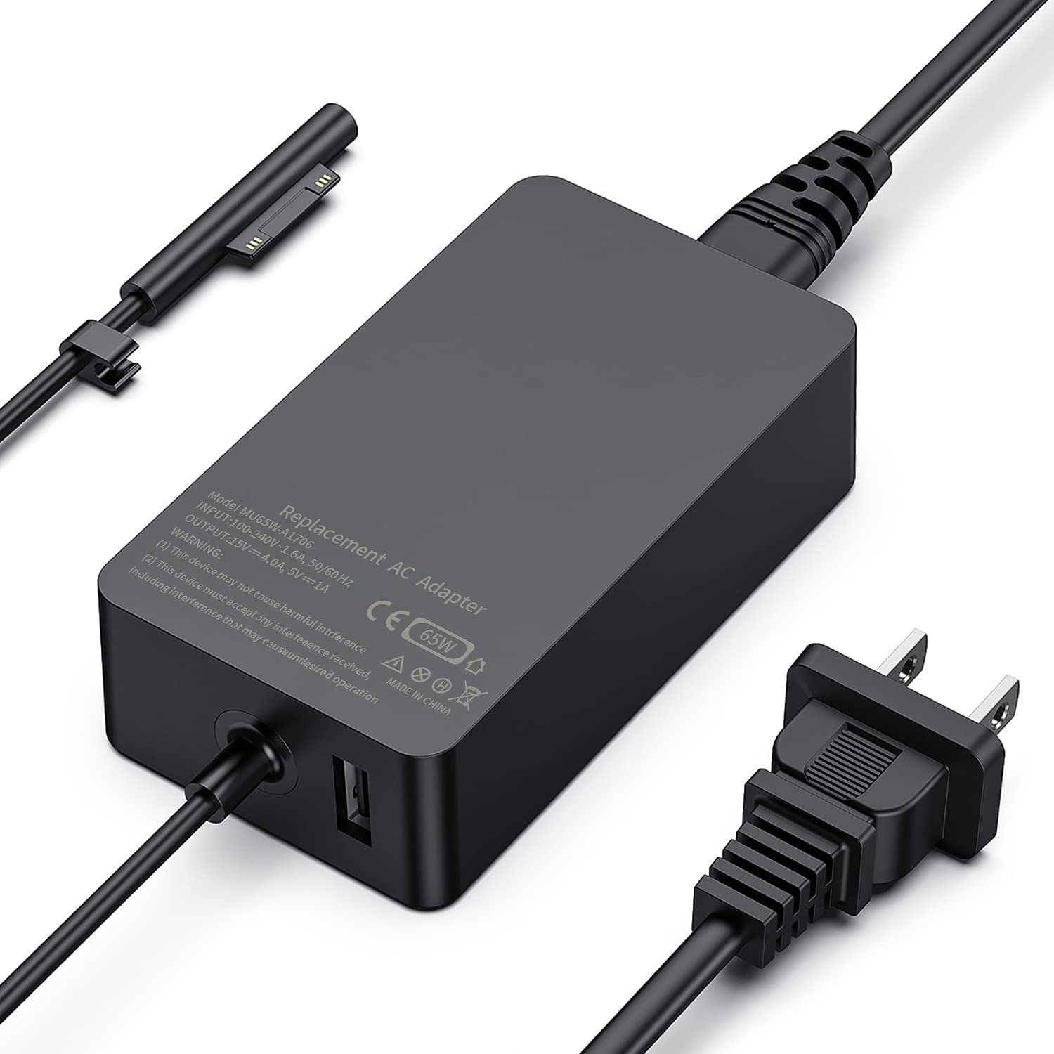 65W Surface Pro Charger,15V 4A 65W Microsoft Surface Power Adapter for Surface Laptop4/3/2/1, Surface