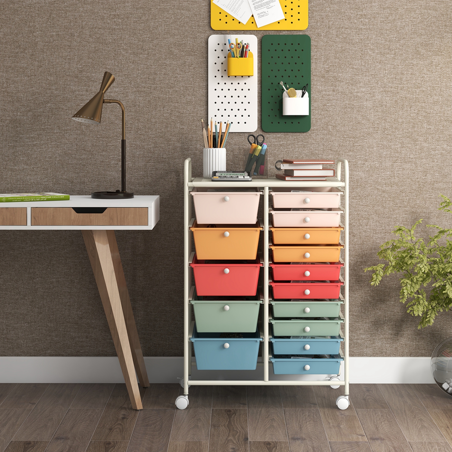 Costway 15 Drawer Rolling Storage Cart Tools Scrapbook Paper Office School Organizer