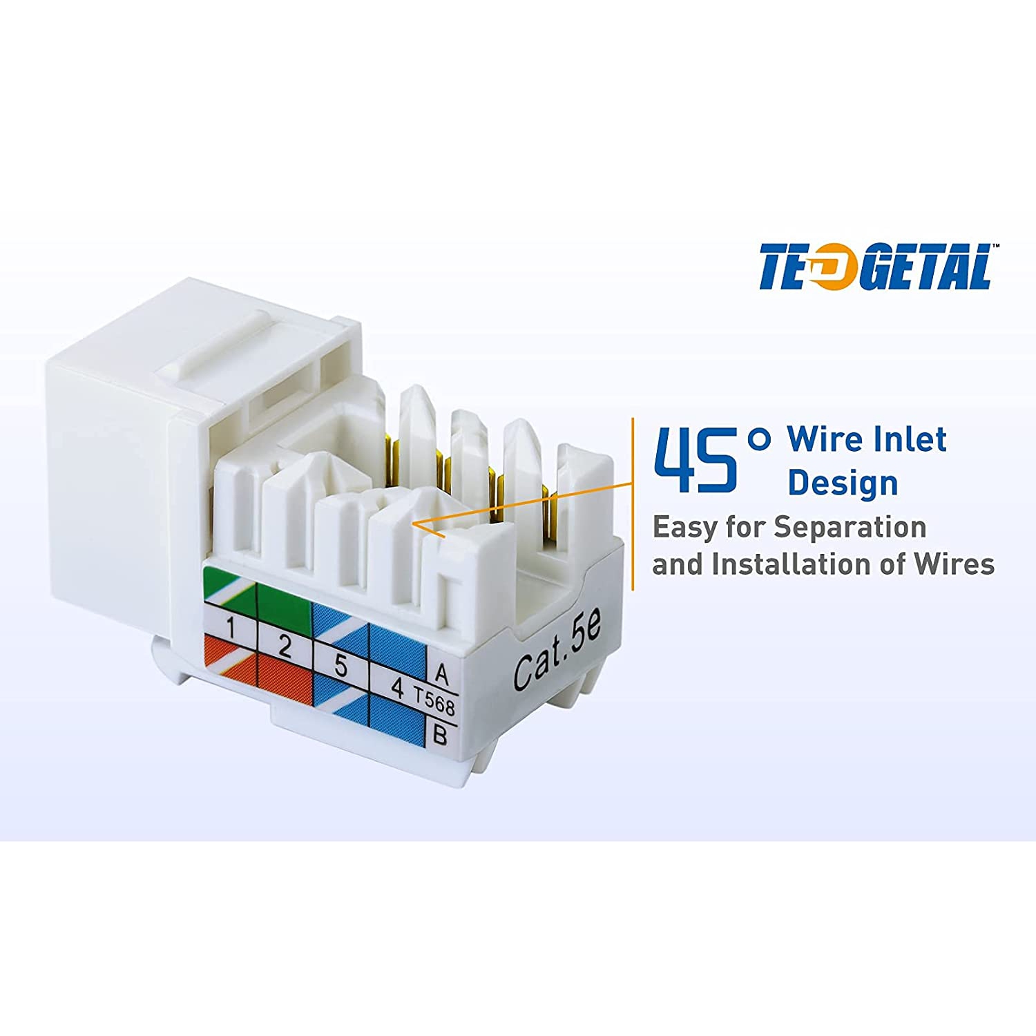 Cat5e RJ45 Keystone Jack 25-Pack 45 Degree, Punch Down Ethernet Wall Jack Insert Coupler, Keystone Jack Adapter UL