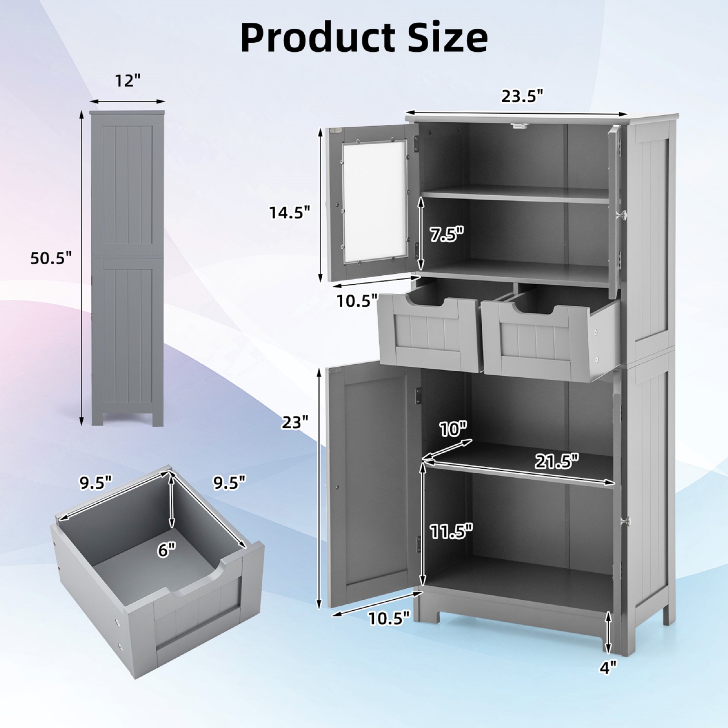 Topbuy Tall Bathroom Storage Cabinet Freestanding Floor Cabinet w/2 Double Door Cabinet& 2 Drawers 3-position Adjustable Shelves