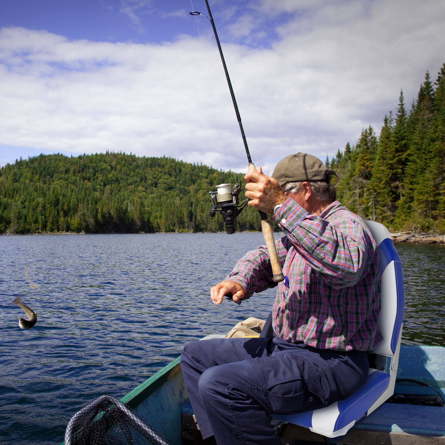 Topbuy High Back Boat Seat, Folding Fishing Seat w/ Soft Padded Cushion &Flexible Hinges Fold-down Captain Boat Seat Blue