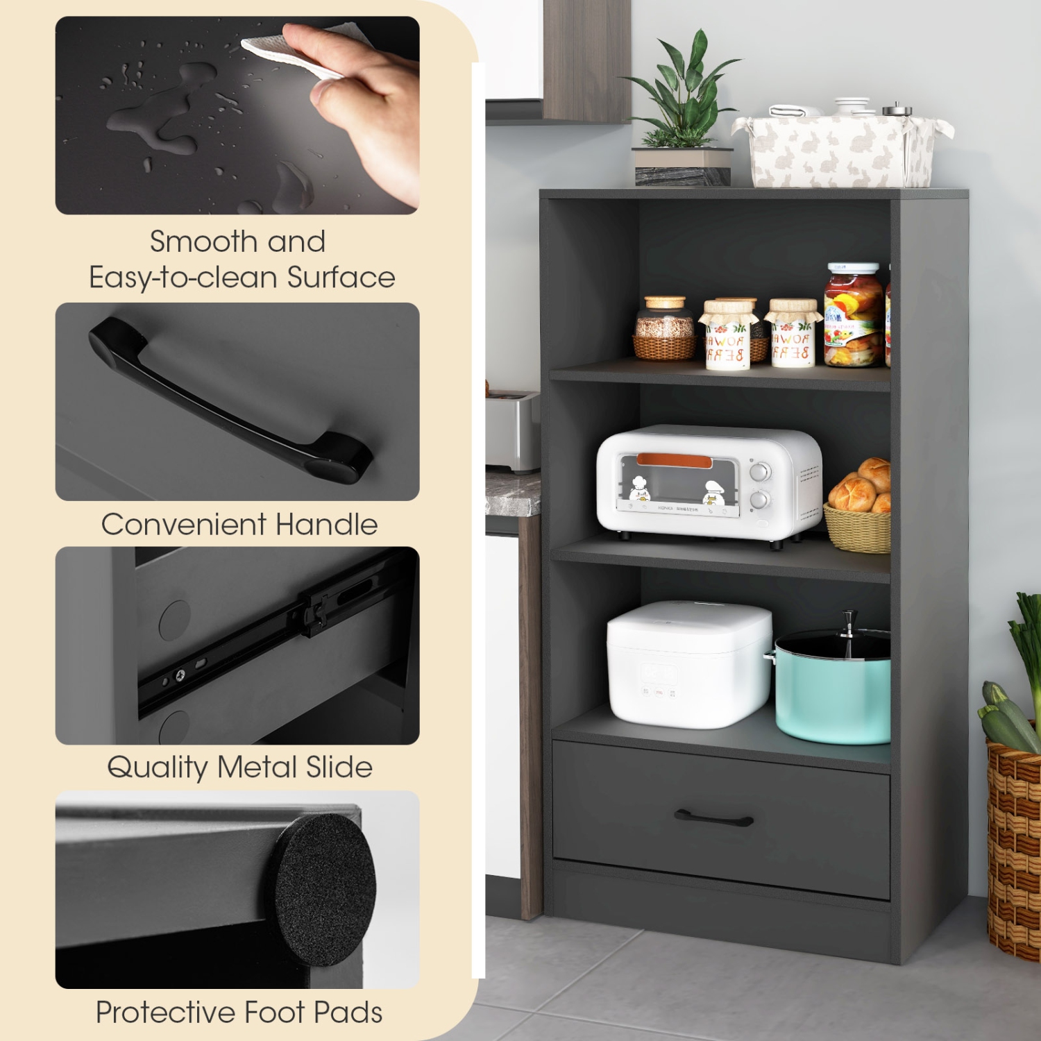 Bibliothèque à 4 niveaux avec tiroir de rangement/tablette de rangement moderne/3 tablettes ouvertes/tablette de présentation