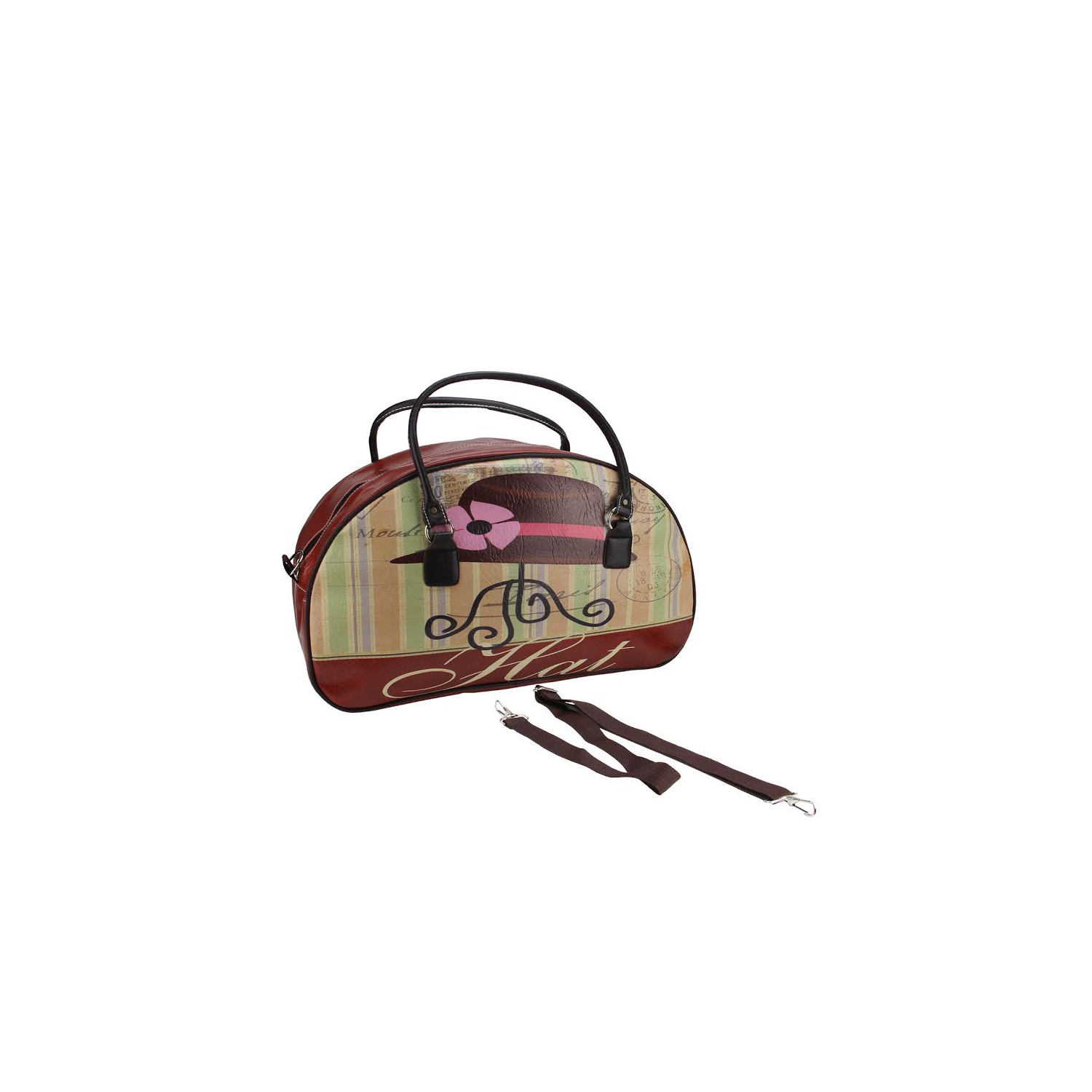 20" Decorative Vintage-Style Hat Theme Travel Bag with Handles and Shoulder Strap