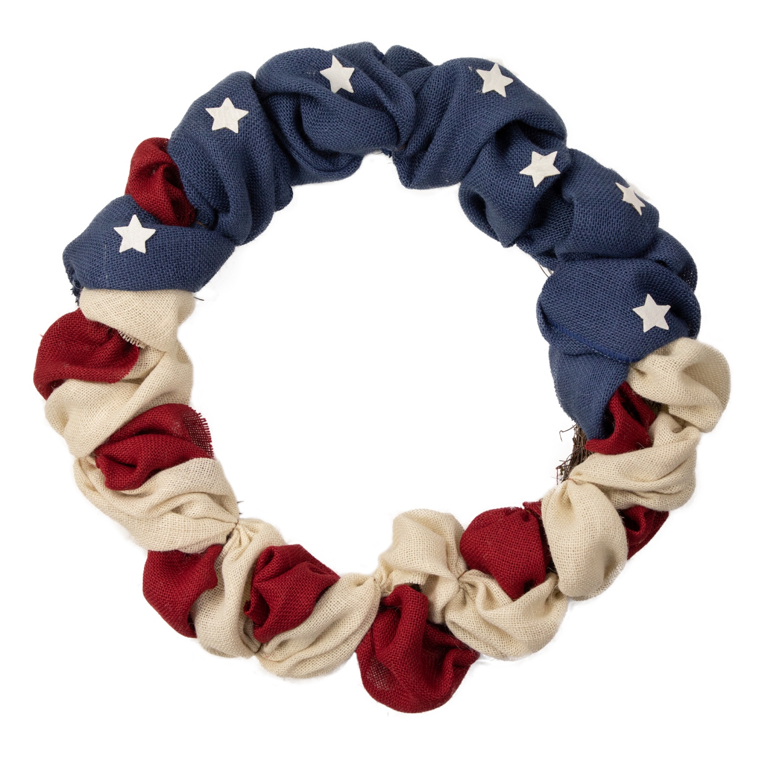 Americana Stars and Stripes Burlap Patriotic Wreath, 20-Inch, Unlit