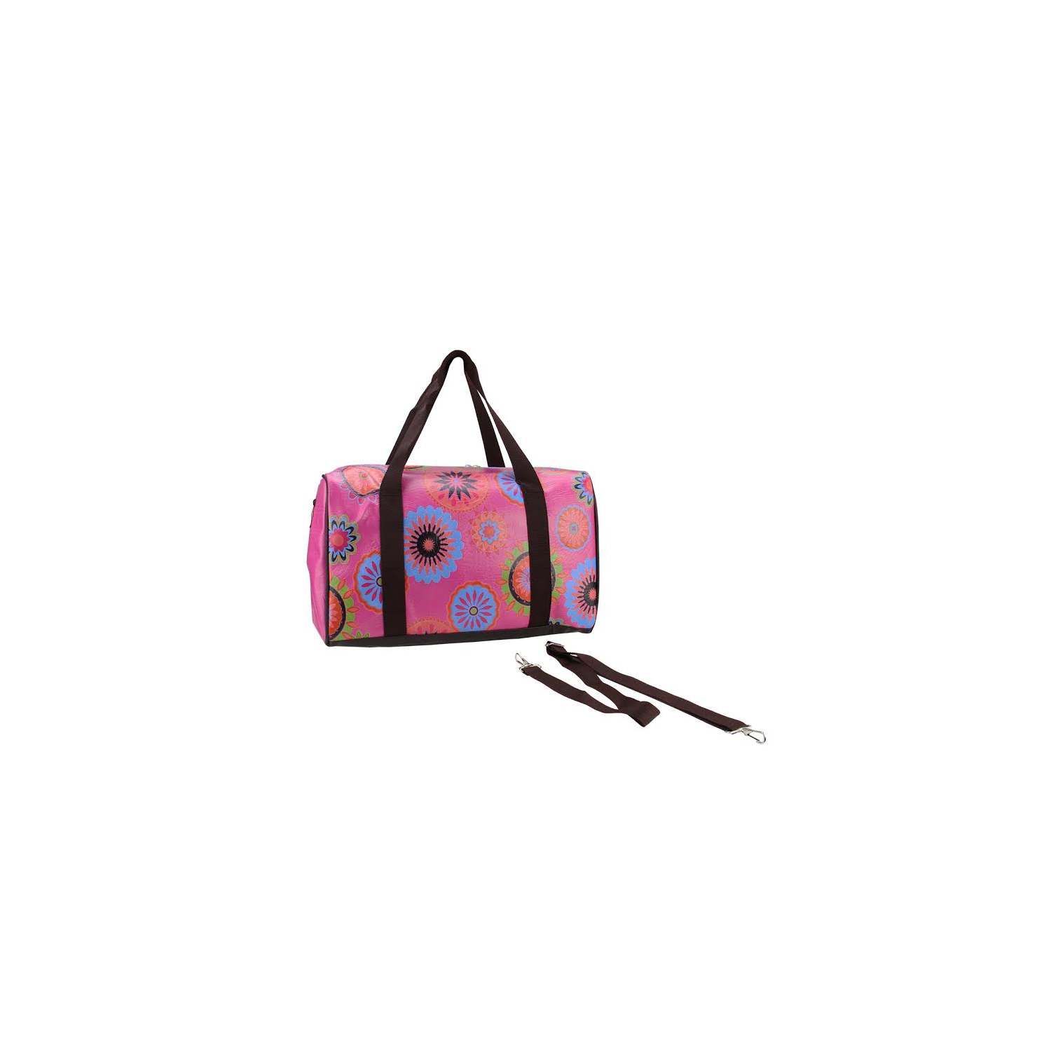 16" Pink Floral Theme Travel Bag with Handles and Crossbody Strap