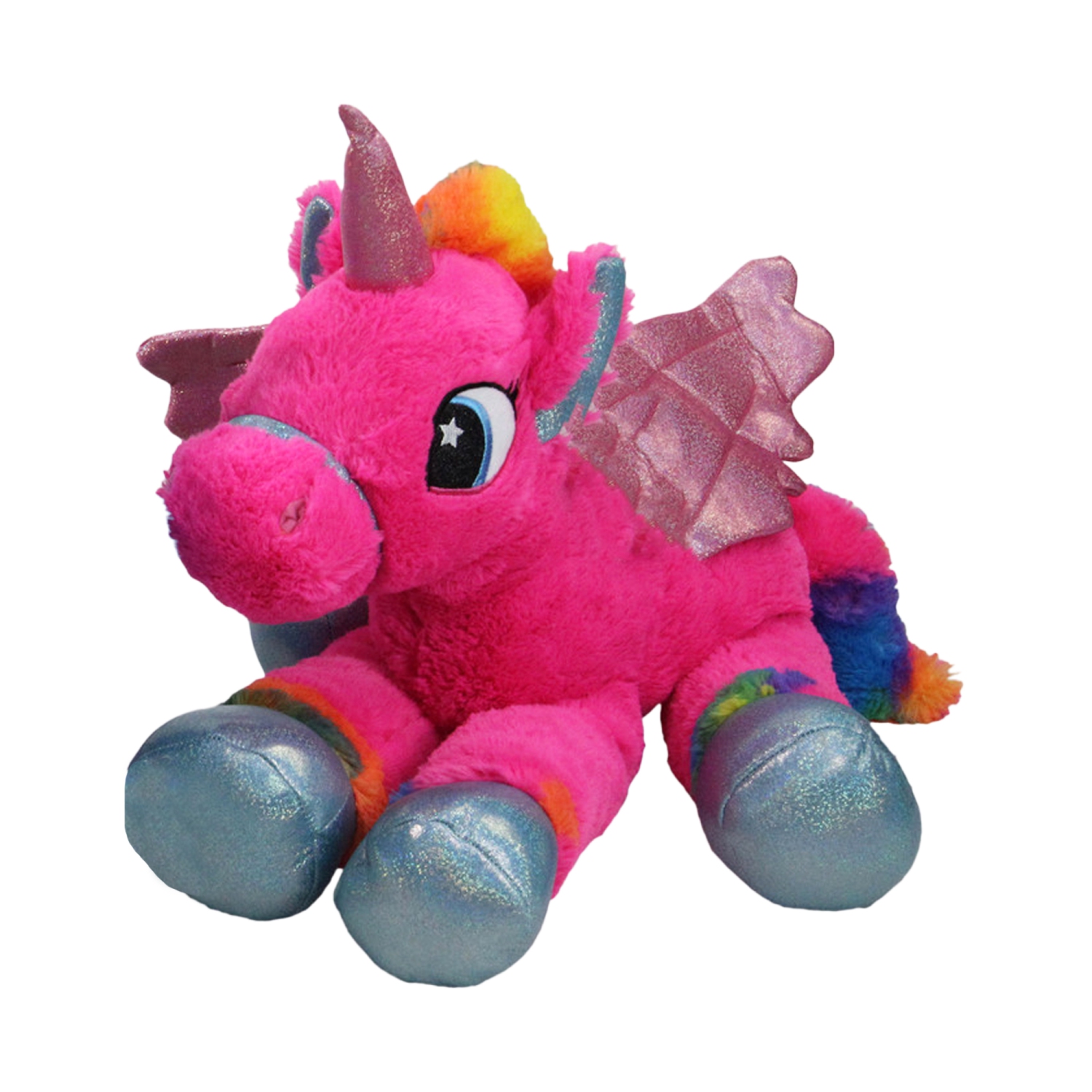 Set of 2 Super Soft and Plush Pink and Blue Sitting Winged Unicorns Stuffed Animal Figures 23.5"