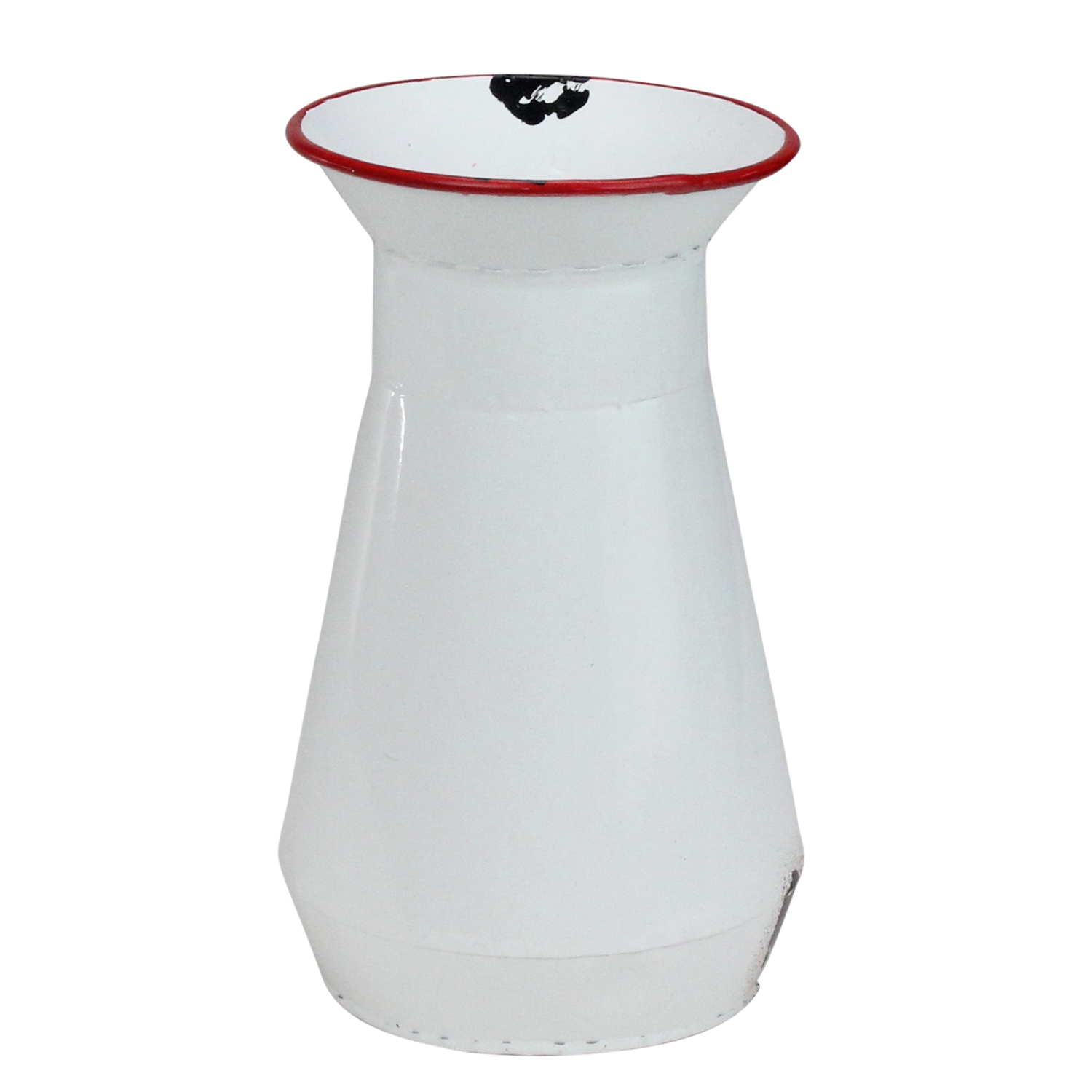Vase en forme de fleur en forme de bouteille de lait laqué blanc et rouge vieilli 7,5 po