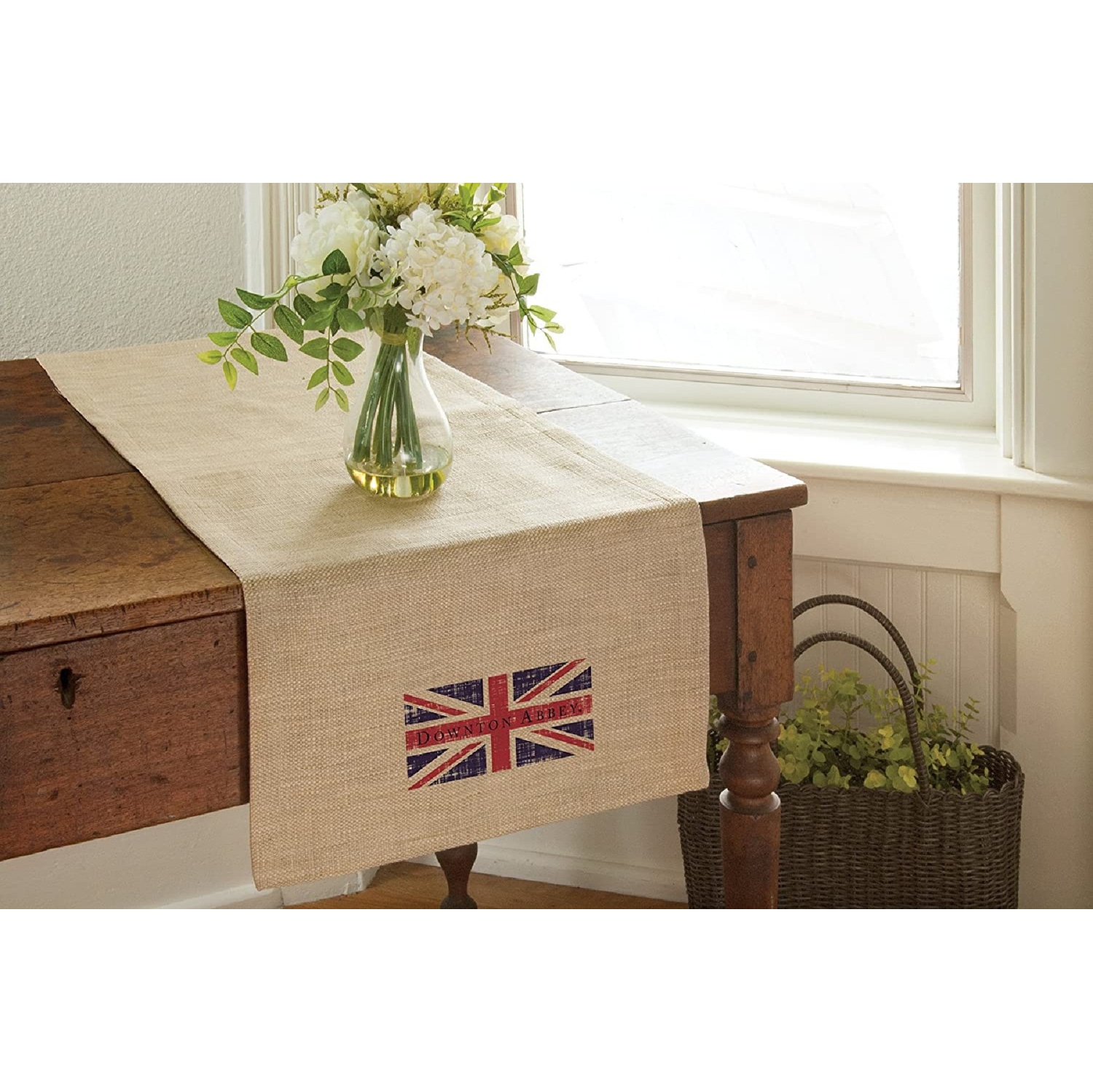 Downton Abbey British Union Jack Natural Beige Decorative Table Runner 16" x 48"
