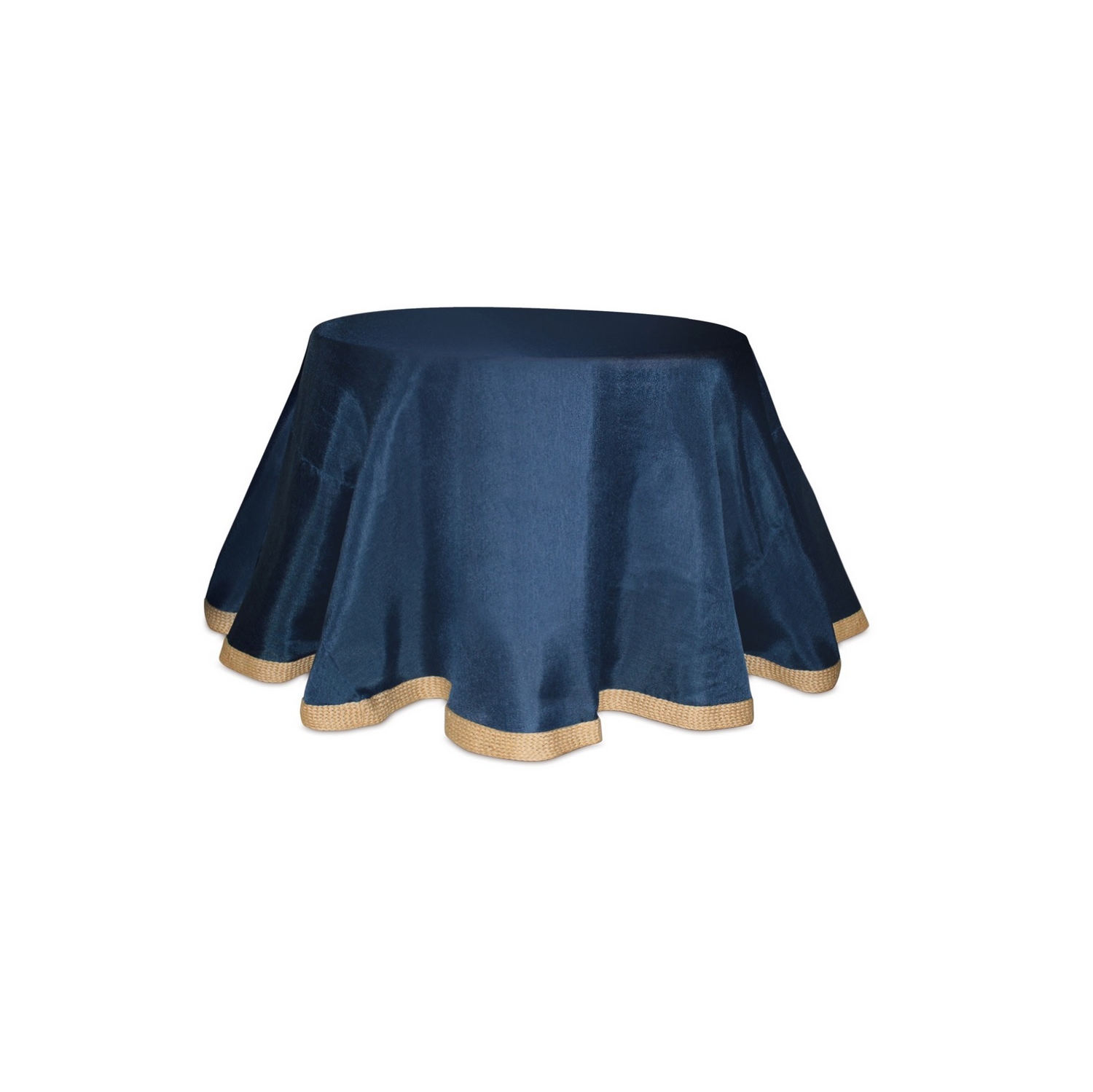 96" Navy Blue and Beige Solid Table Cloth with Bordered Edge