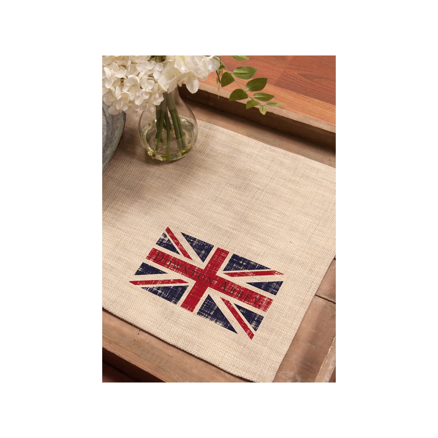 Set of 4 Downton Abbey British Union Jack Natural Beige Decorative Table Placemats 14" x 20"